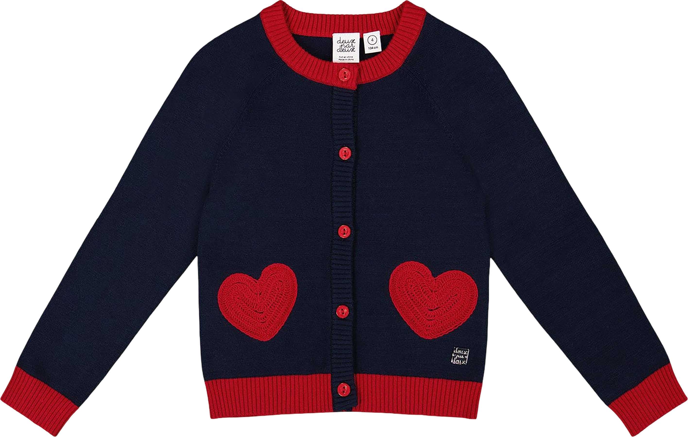 Image de produit pour Cardigan en tricot avec cœurs brodés rouges - Grande fille