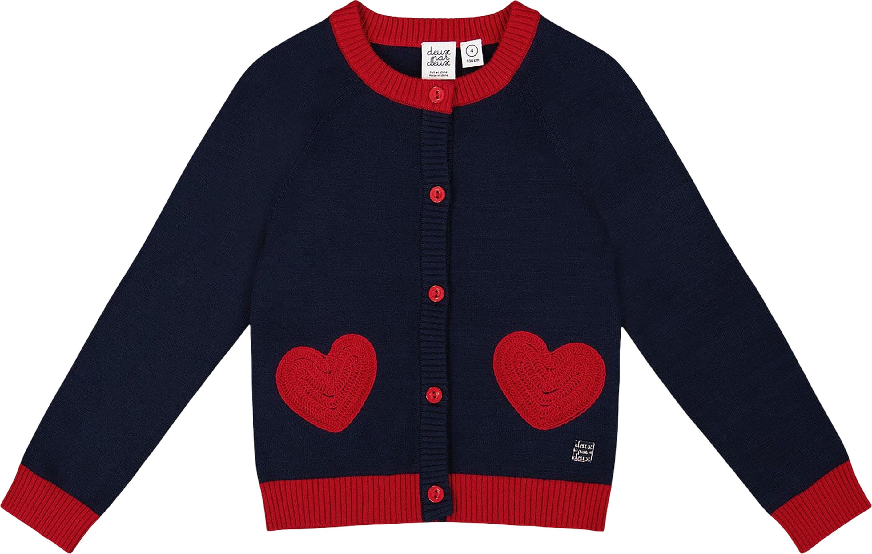 Product gallery image number 1 for product Knitted Cardigan with Red Embroidered Hearts - Little Girl