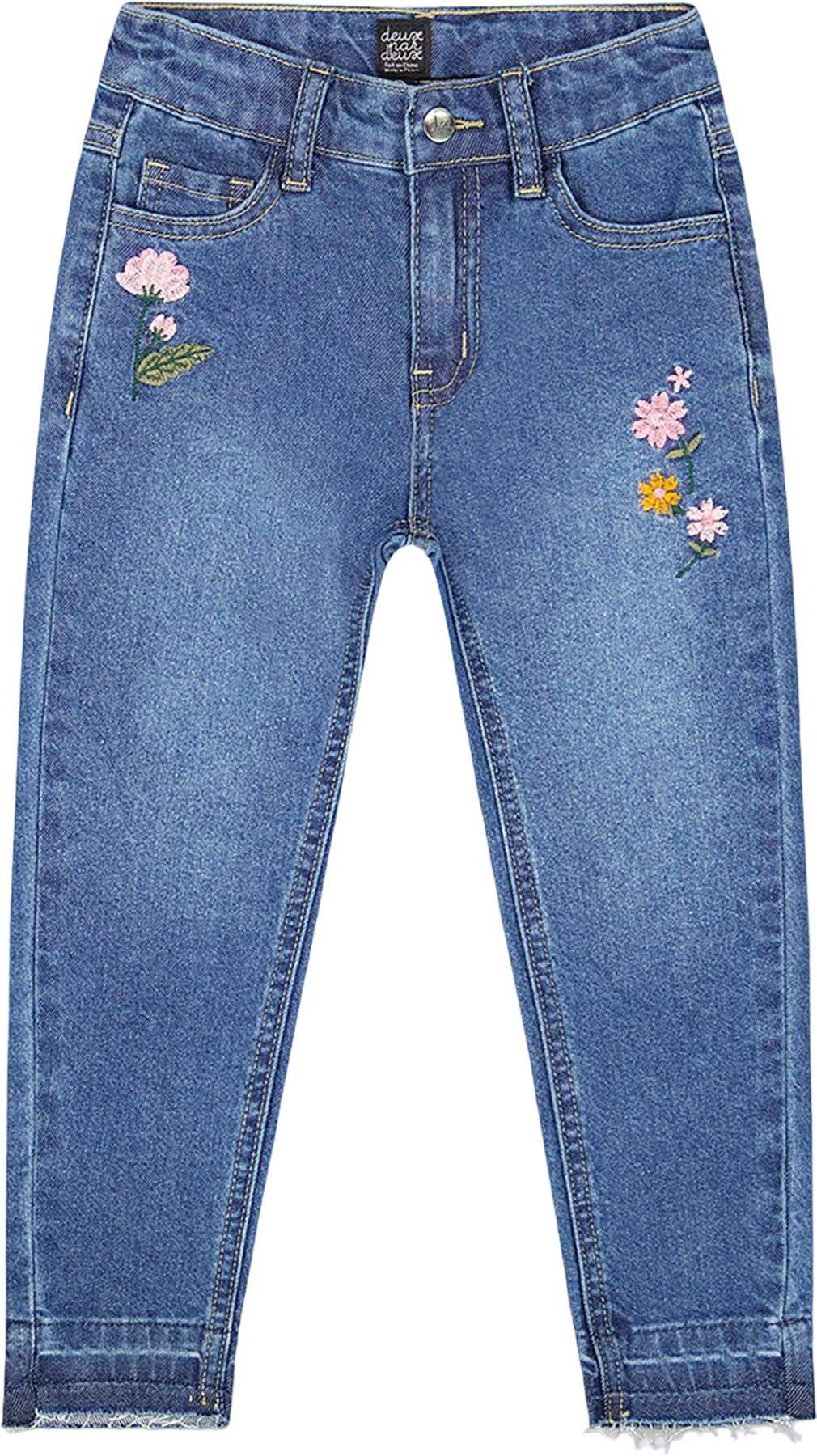 Product image for Jeans with Frayed Hems and Floral Embroideries - Little Girl