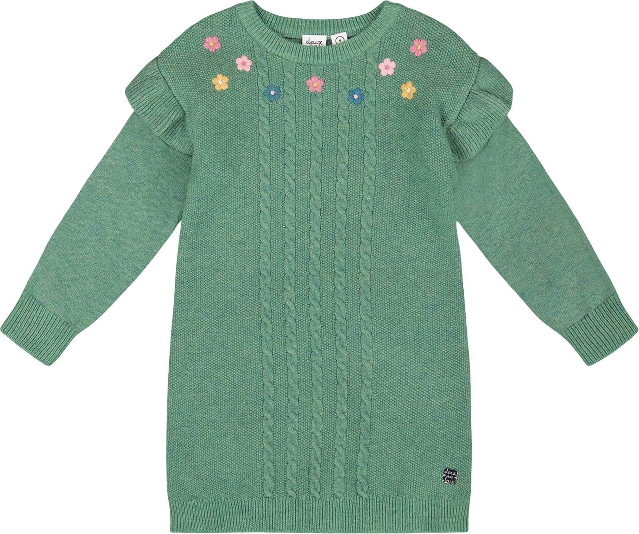Product image for Knitted Dress with Ruffles and Floral Embroidery - Big Girl