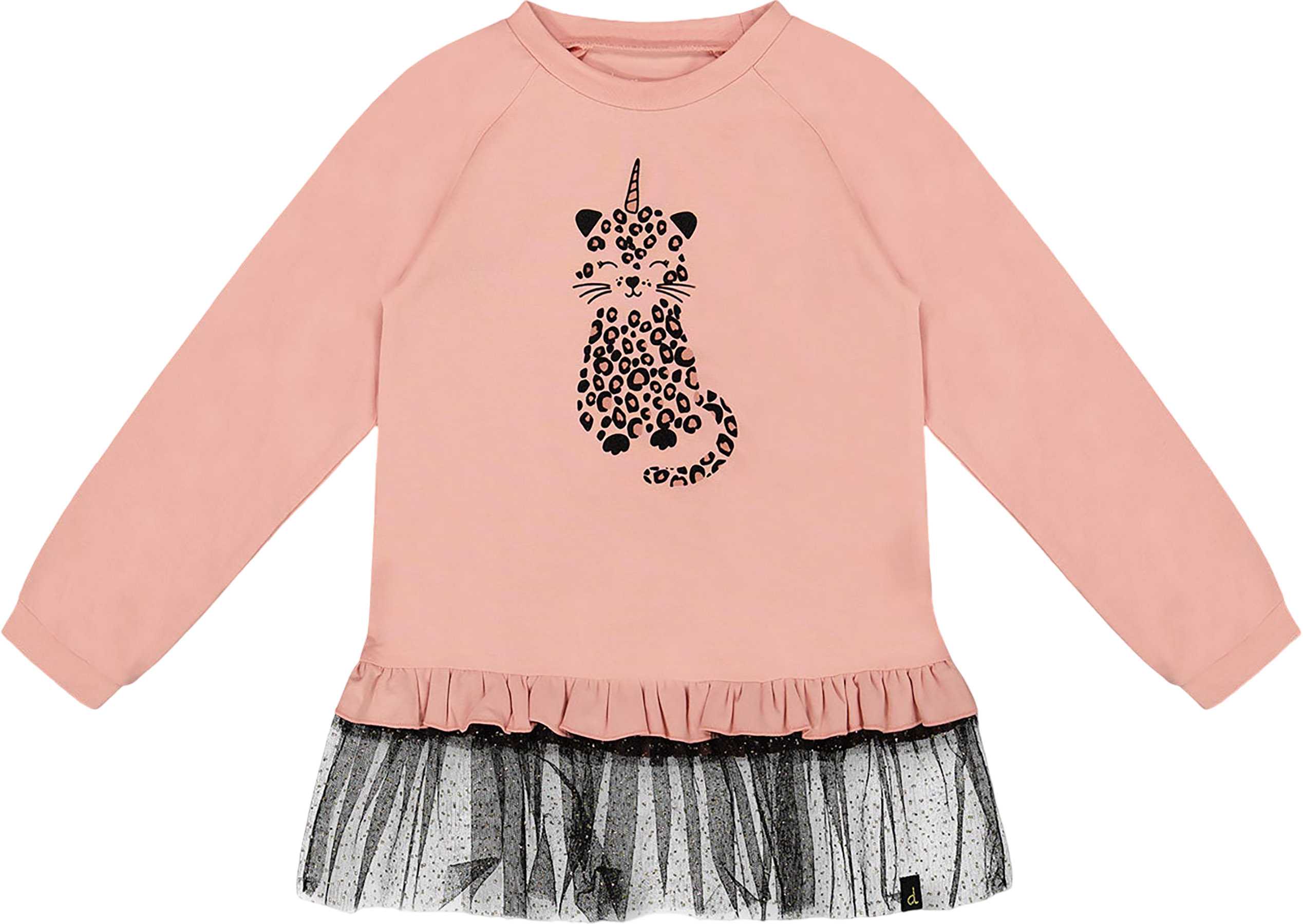 Product image for Long Bi-Material Top with Mesh Ruffle Hem - Little Girl