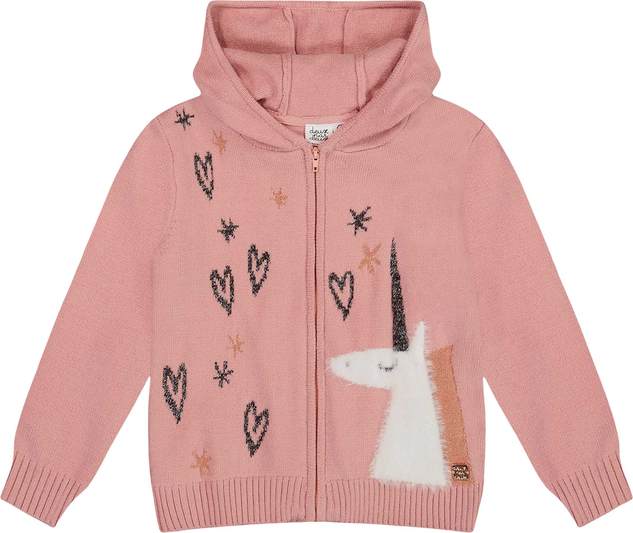 Product image for Hooded Knit Cardigan with Unicorn Intarsia - Little Girl