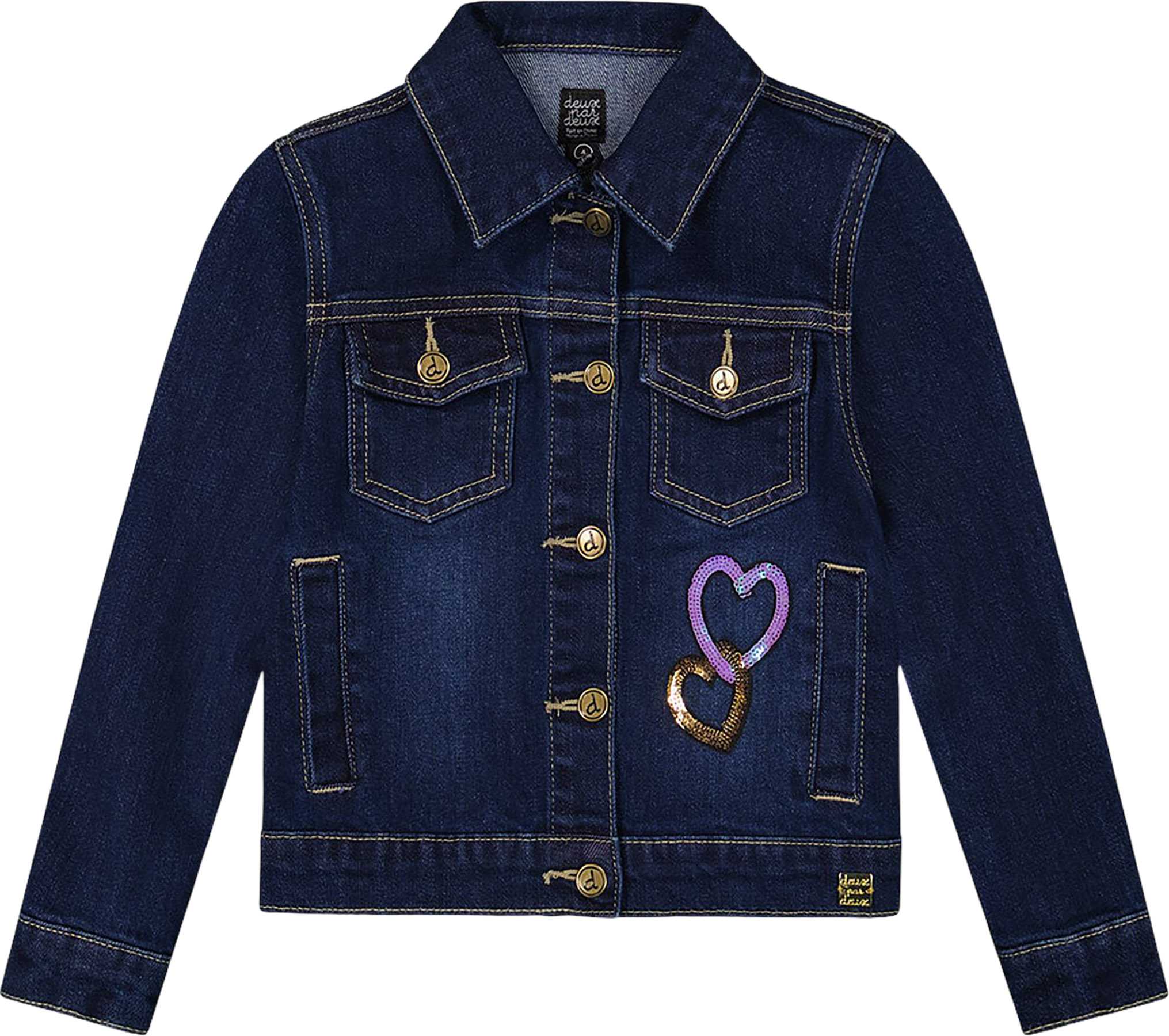 Product image for Stretch Denim Jacket with Glittery Hearts and Unicorn - Big Girl