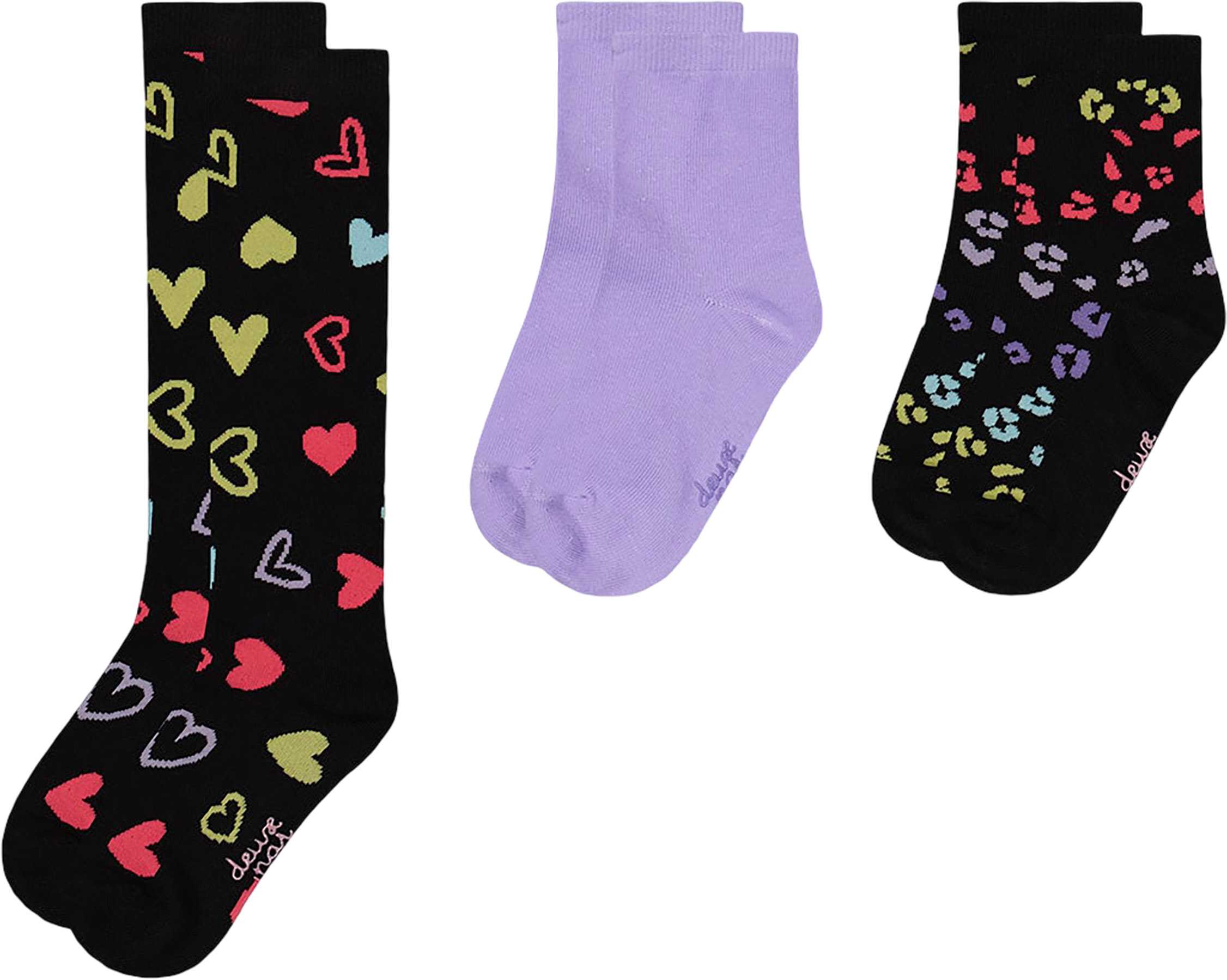 Product image for Black And Multicolor 3-Pack Knit Socks - Little Girl