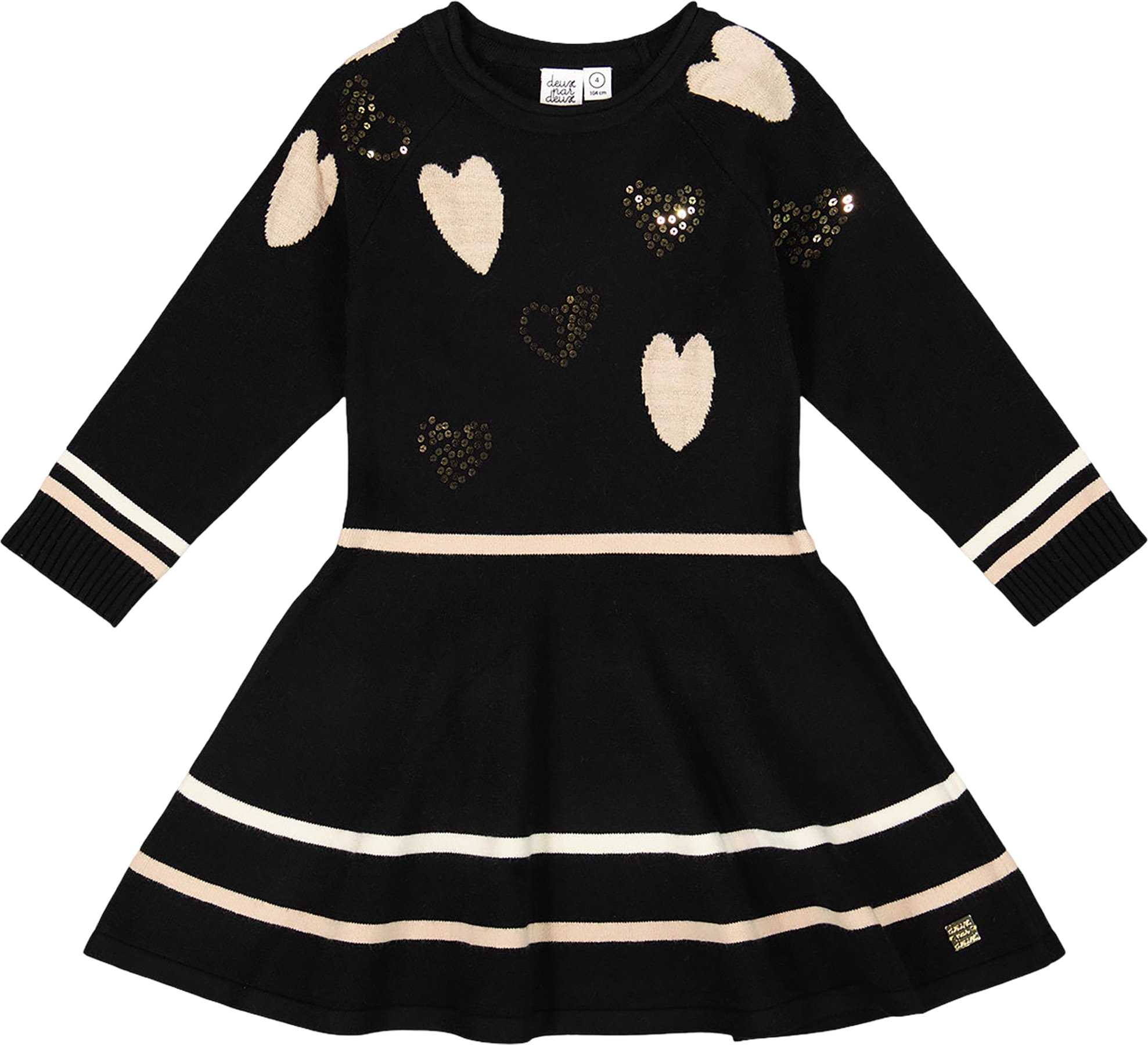Product image for Knit Dress with Glittery Heart Motifs - Little Girl