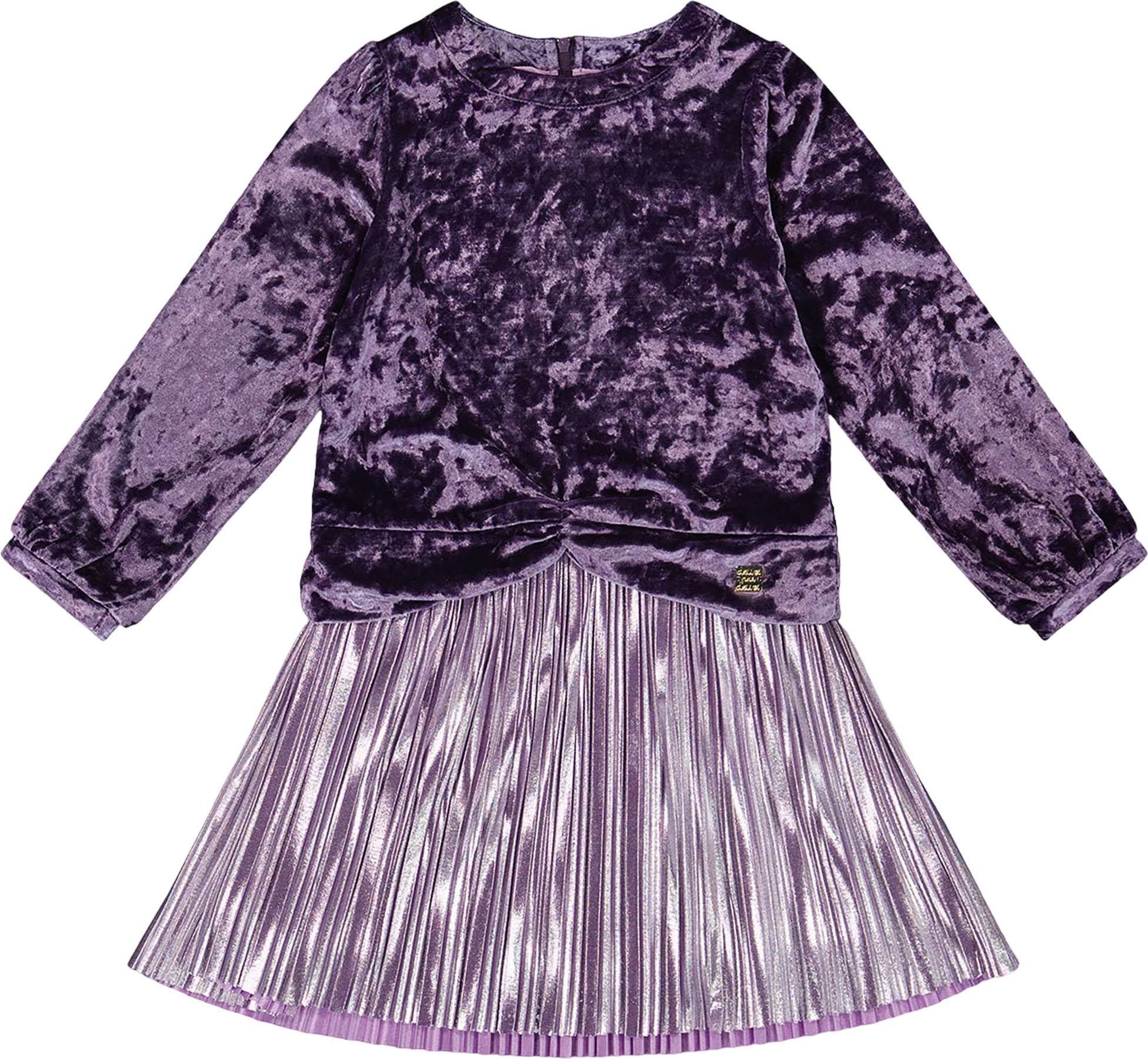 Product image for Long Sleeve Bi-Material Velour and Jersey Dress - Little Girl