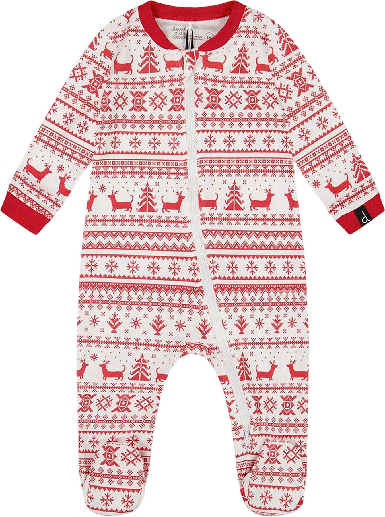 Product image for Organic Cotton Red and White Fairisle One-Piece Pajama - Baby
