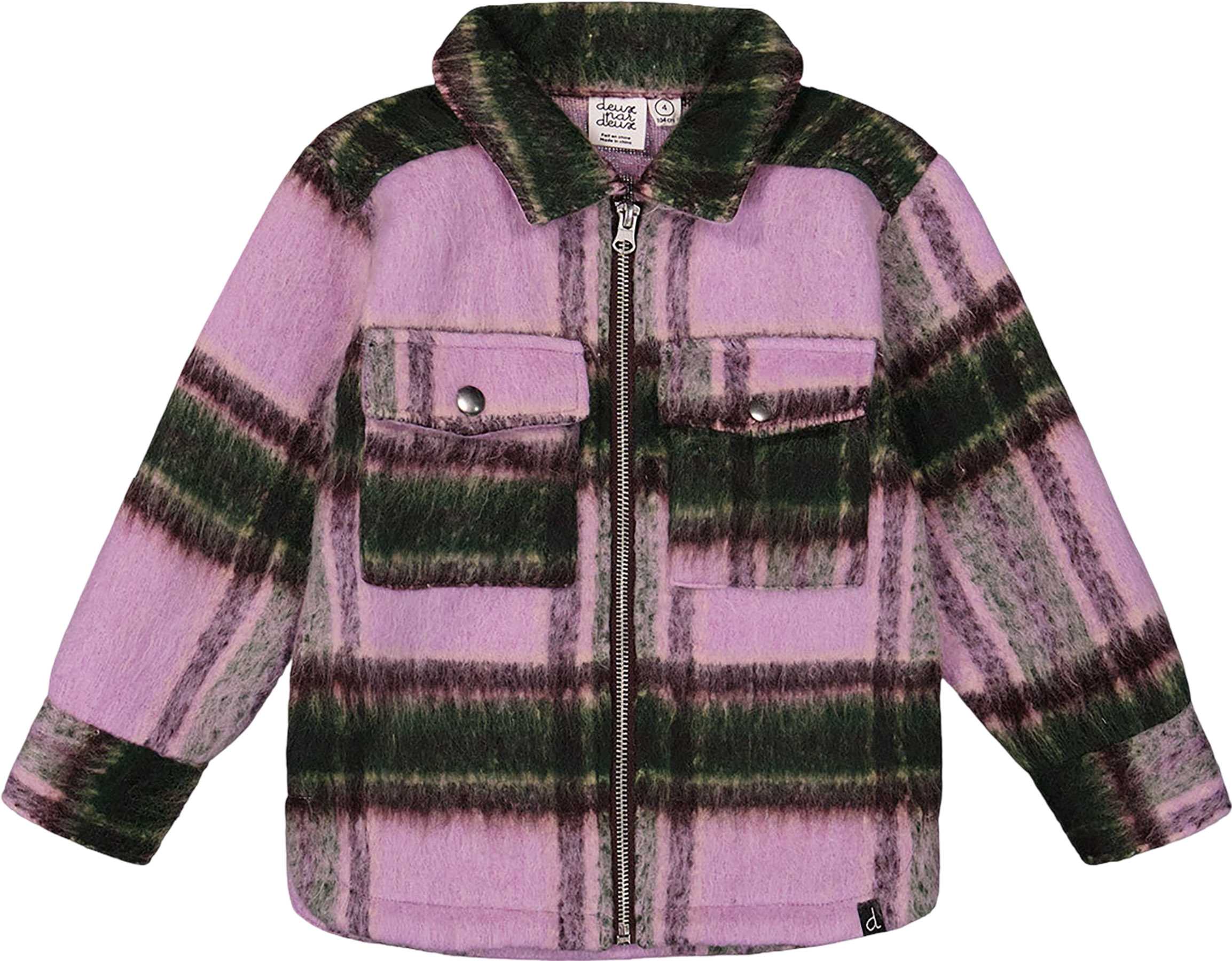 Product image for Mauve And Green Zipped Plaid Overshirt - Little Girl
