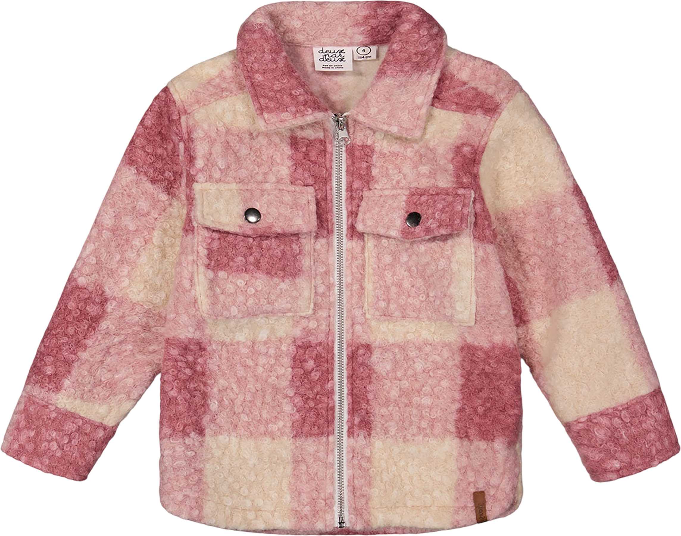 Product image for Off-White And Pink Zipped Plaid Overshirt - Big Girl 