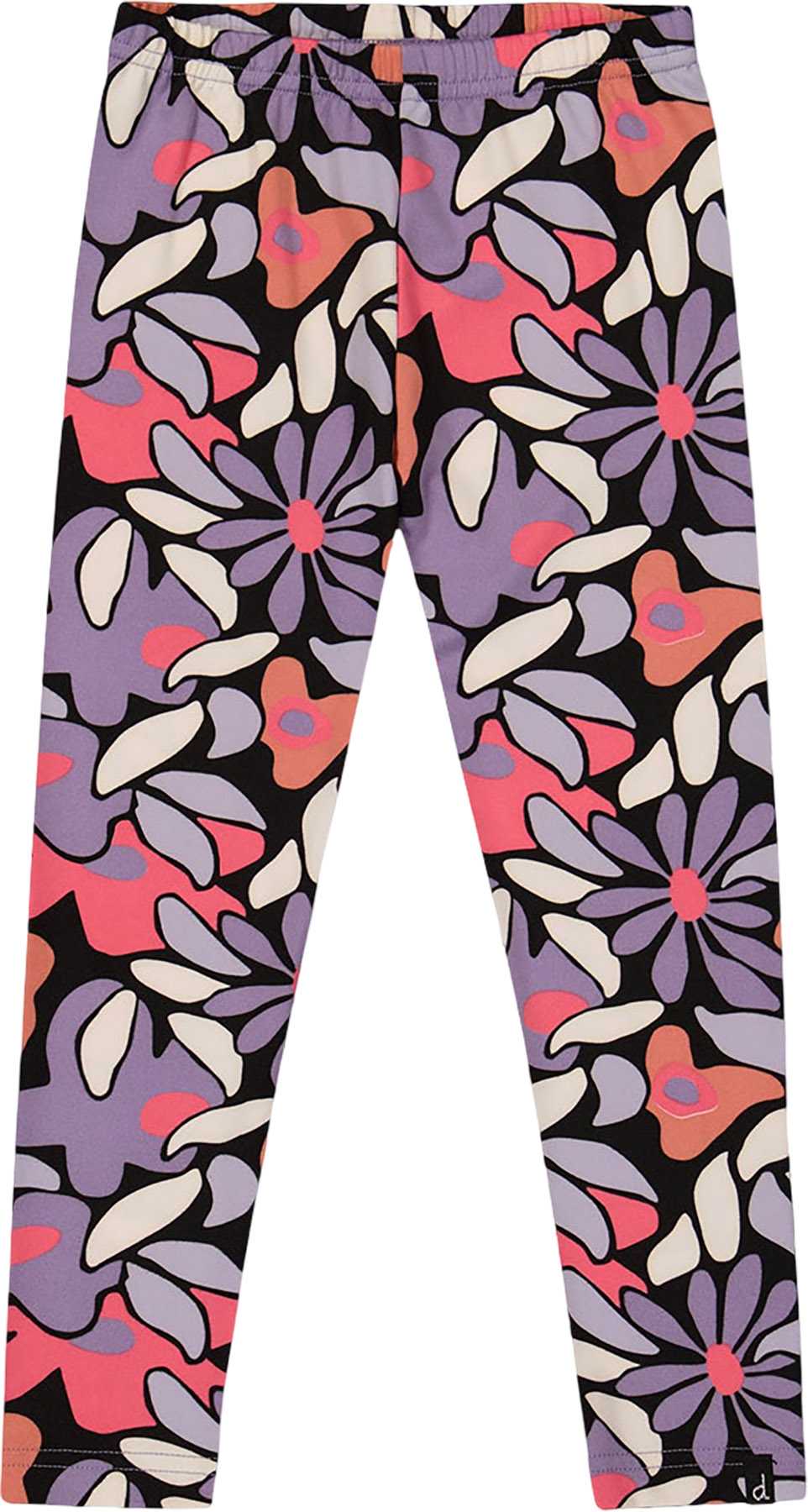 Product image for Black Retro Flower Stretch Jersey Leggings - Little Girl