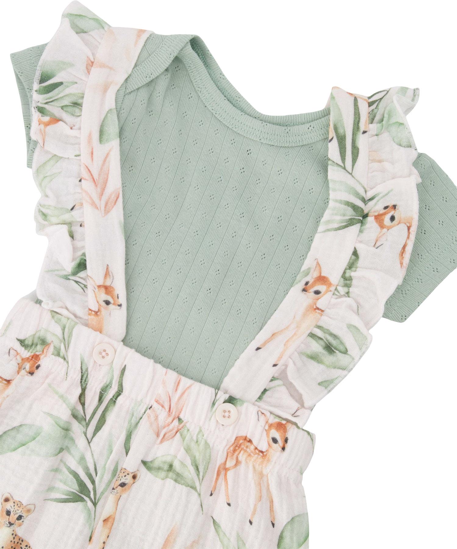 Product gallery image number 3 for product Printed Pointelle Onesie and Cotton Muslin Shortall Set - Baby Girl