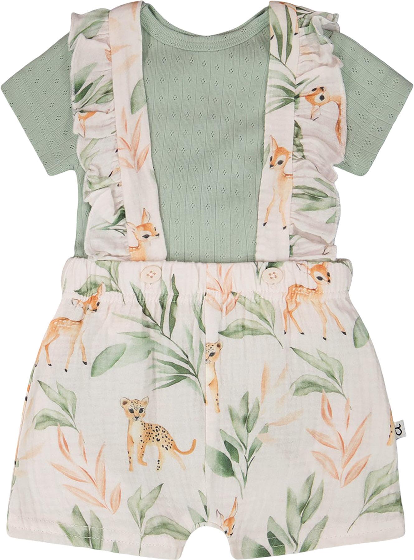Product image for Printed Pointelle Onesie and Cotton Muslin Shortall Set - Baby Girl
