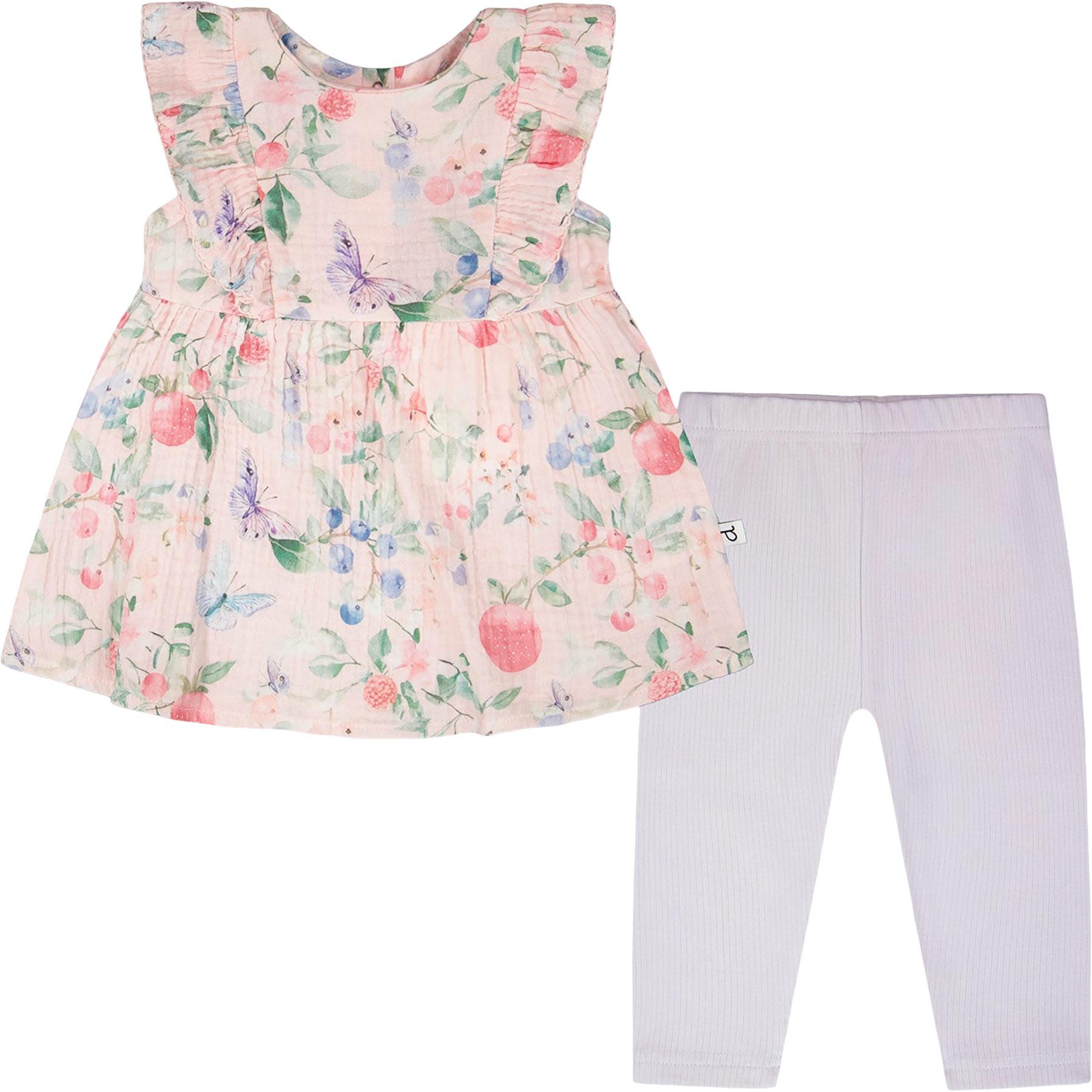 Product image for Printed Cotton Muslin Tunic and Rib Jersey Leggings Set - Baby Girl