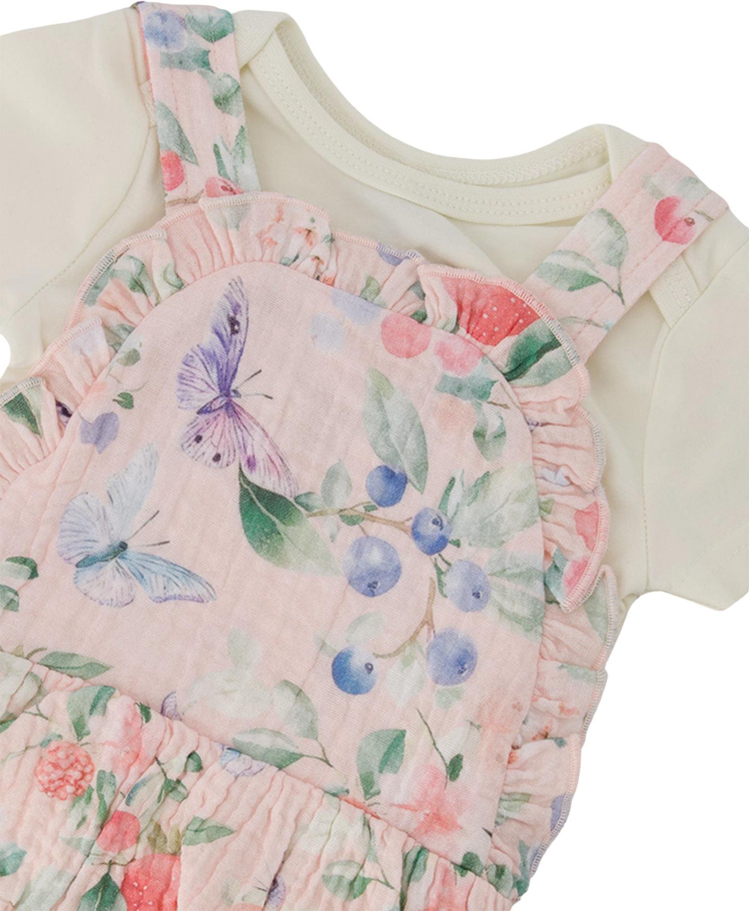 Product gallery image number 2 for product Printed Organic Cotton Jersey Onesie and Muslin Overall Set - Baby Girl
