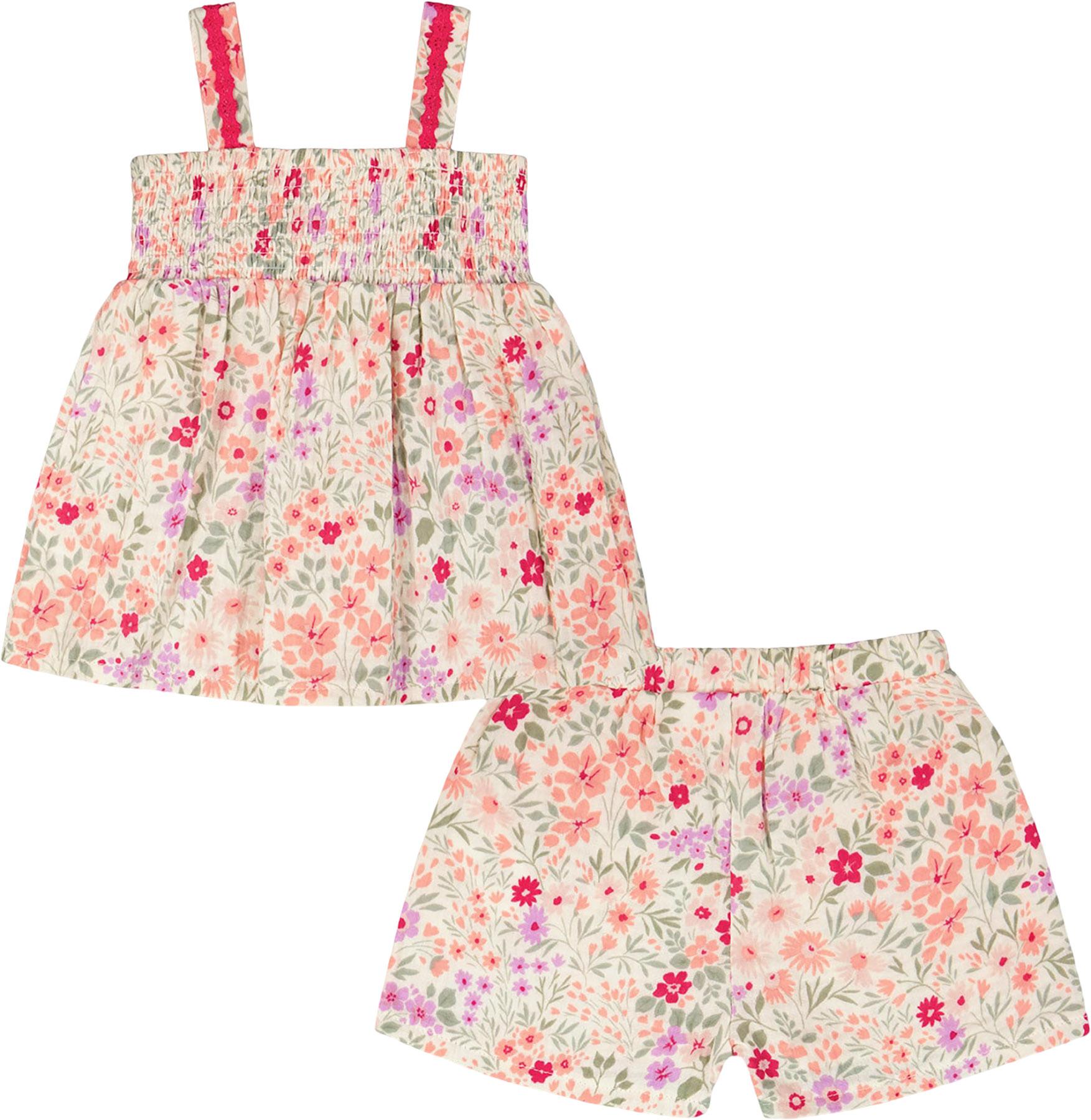 Product gallery image number 2 for product Printed Muslin Tank Top with Smocking and Shorts Set - Little Girl