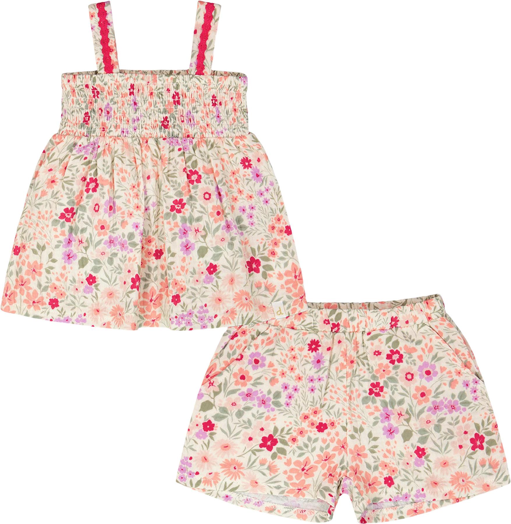 Product image for Printed Muslin Tank Top with Smocking and Shorts Set - Little Girl