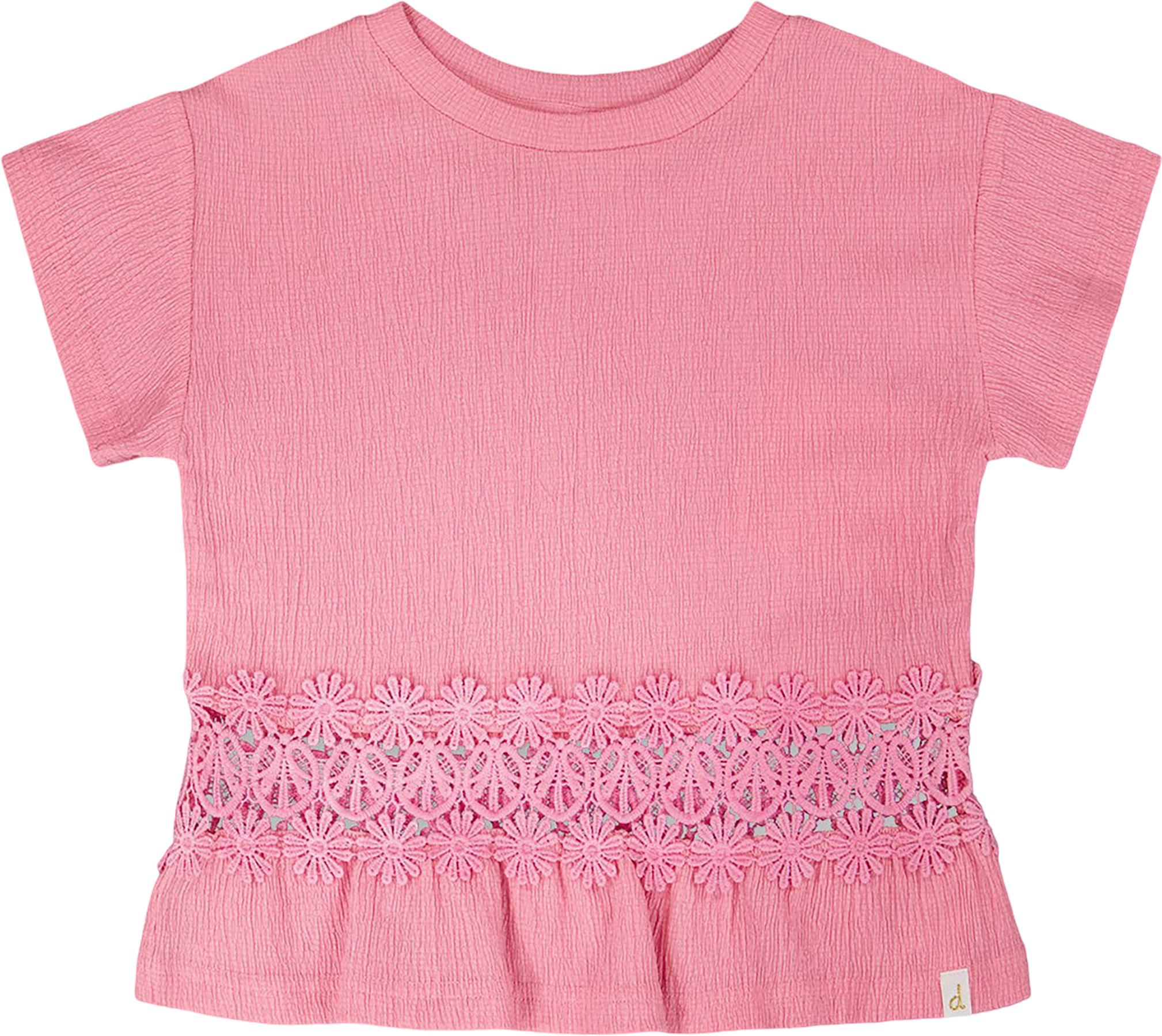 Product image for Crinkle Jersey Long T-Shirt with Crochet Insert - Little Girl