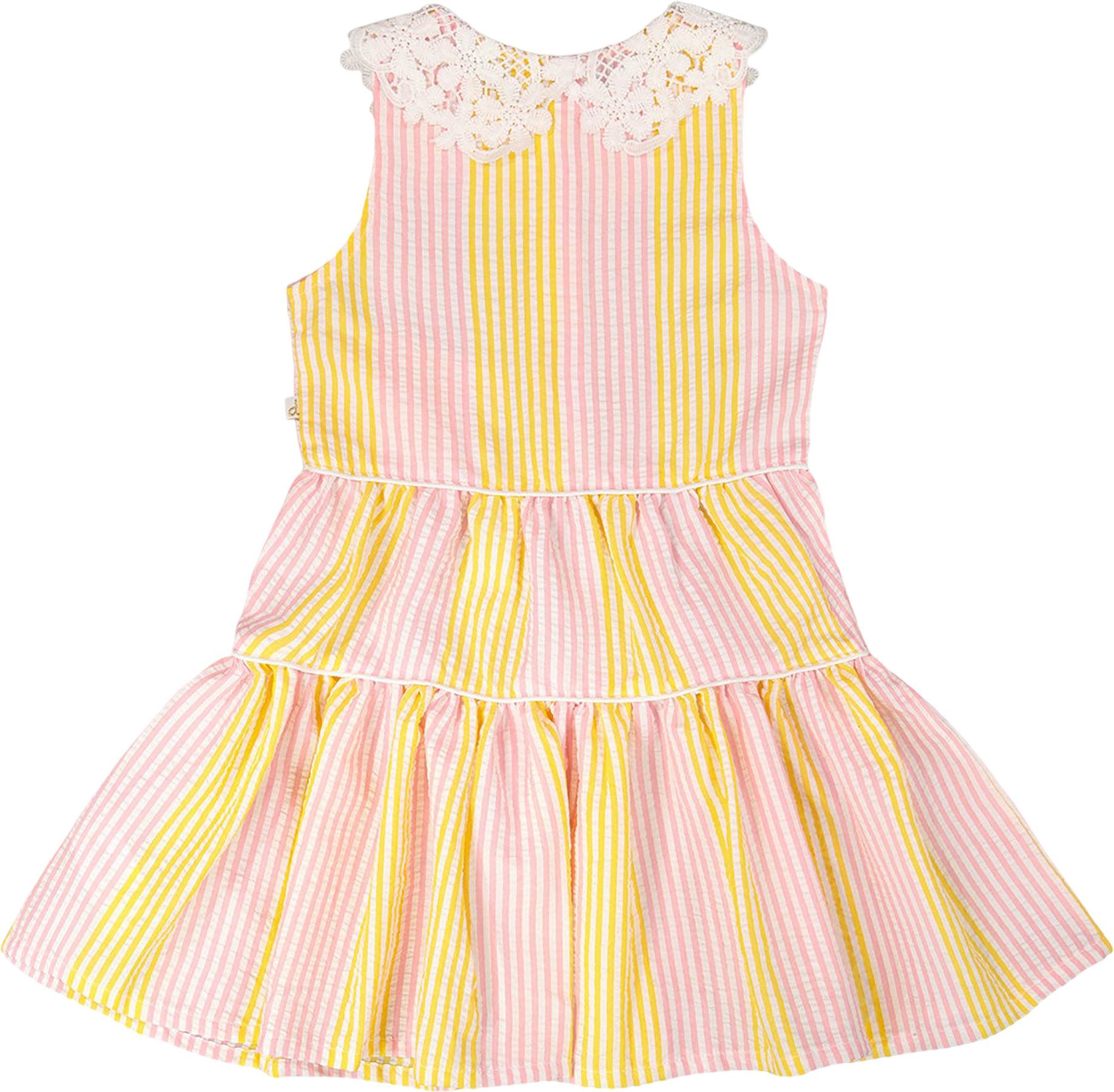 Product gallery image number 2 for product Striped Sleeveless Dress with Crochet Peter Pan Collar - Little Girl