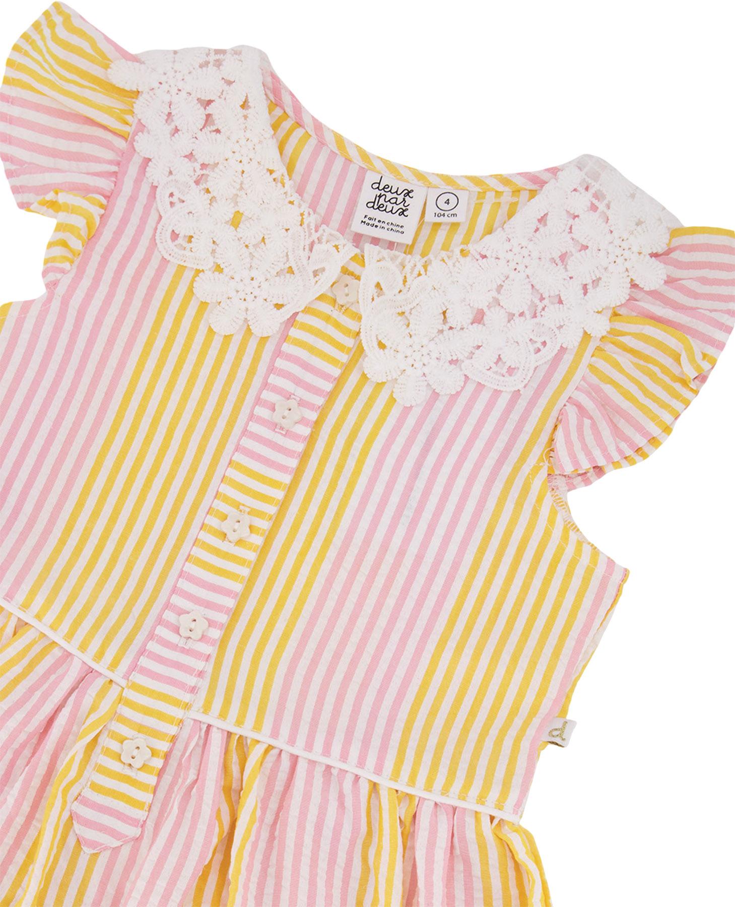 Product gallery image number 2 for product Striped Sleeveless Dress with Crochet Peter Pan Collar - Little Girl