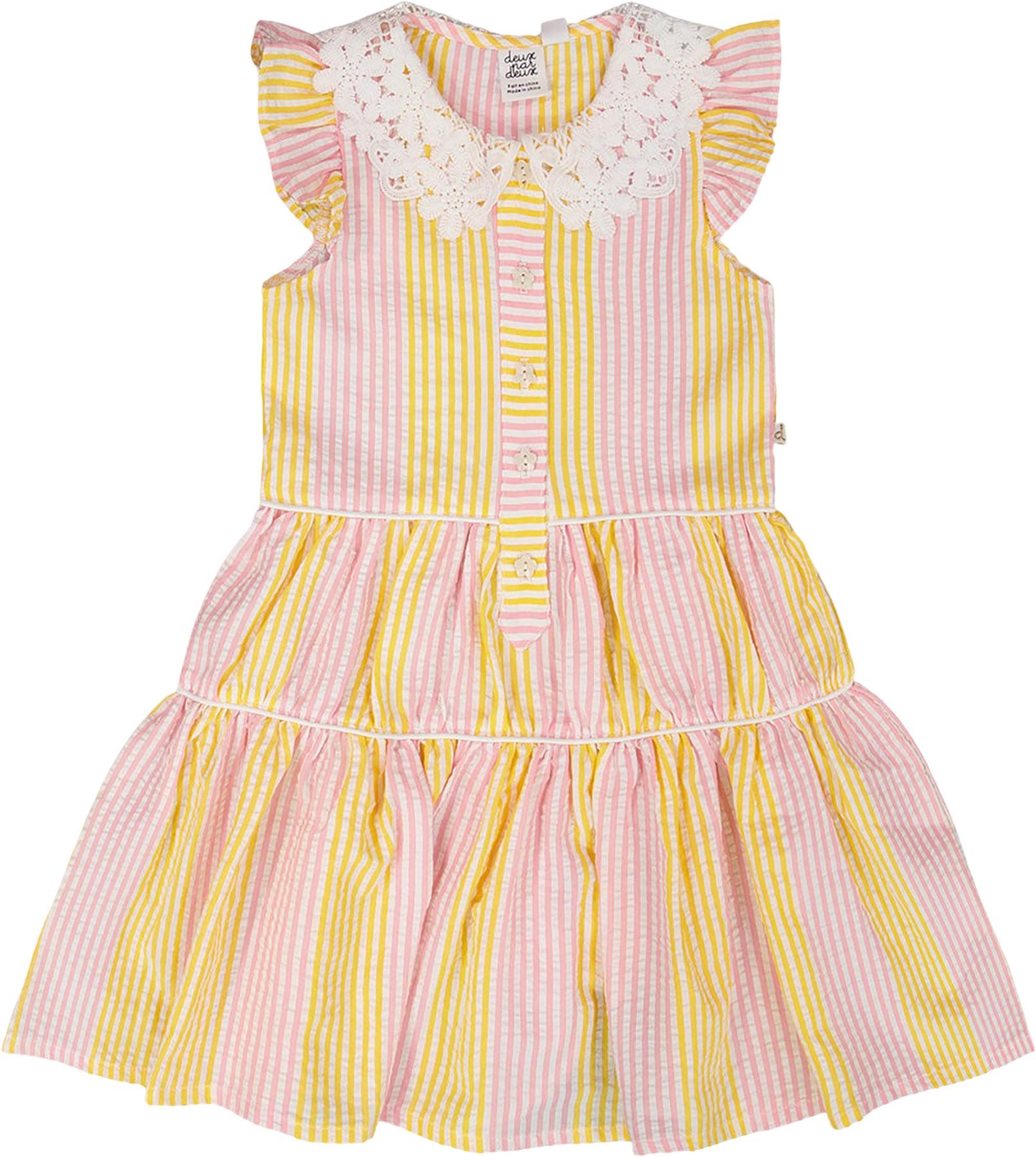 Product image for Striped Sleeveless Dress with Crochet Peter Pan Collar - Little Girl