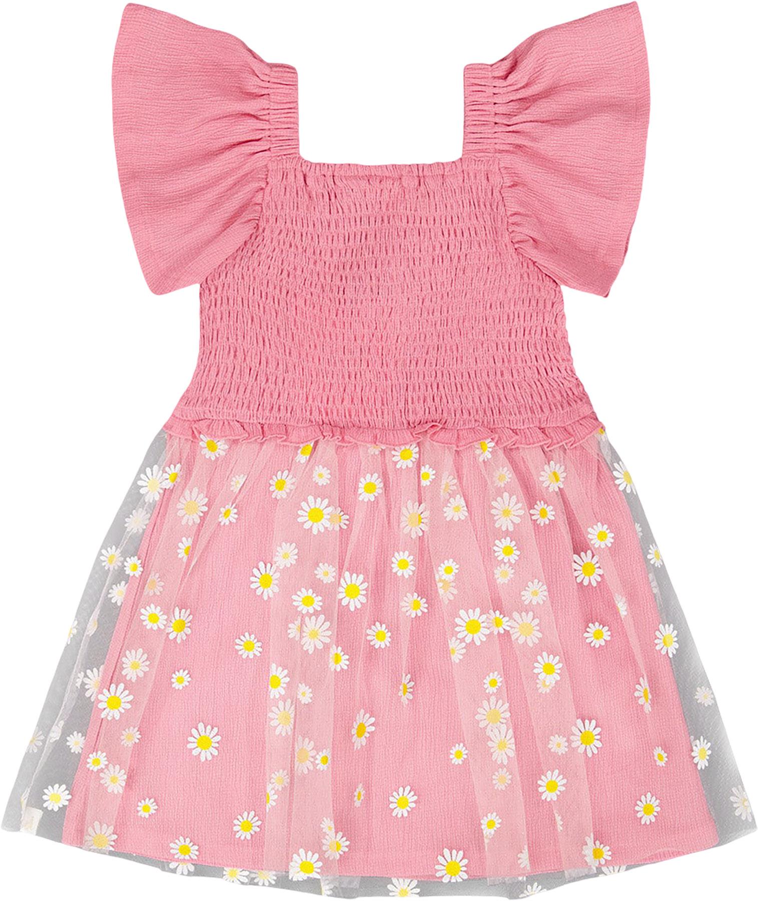Product gallery image number 2 for product Mesh and Crinkle Jersey Dress with Smocking - Little Girl