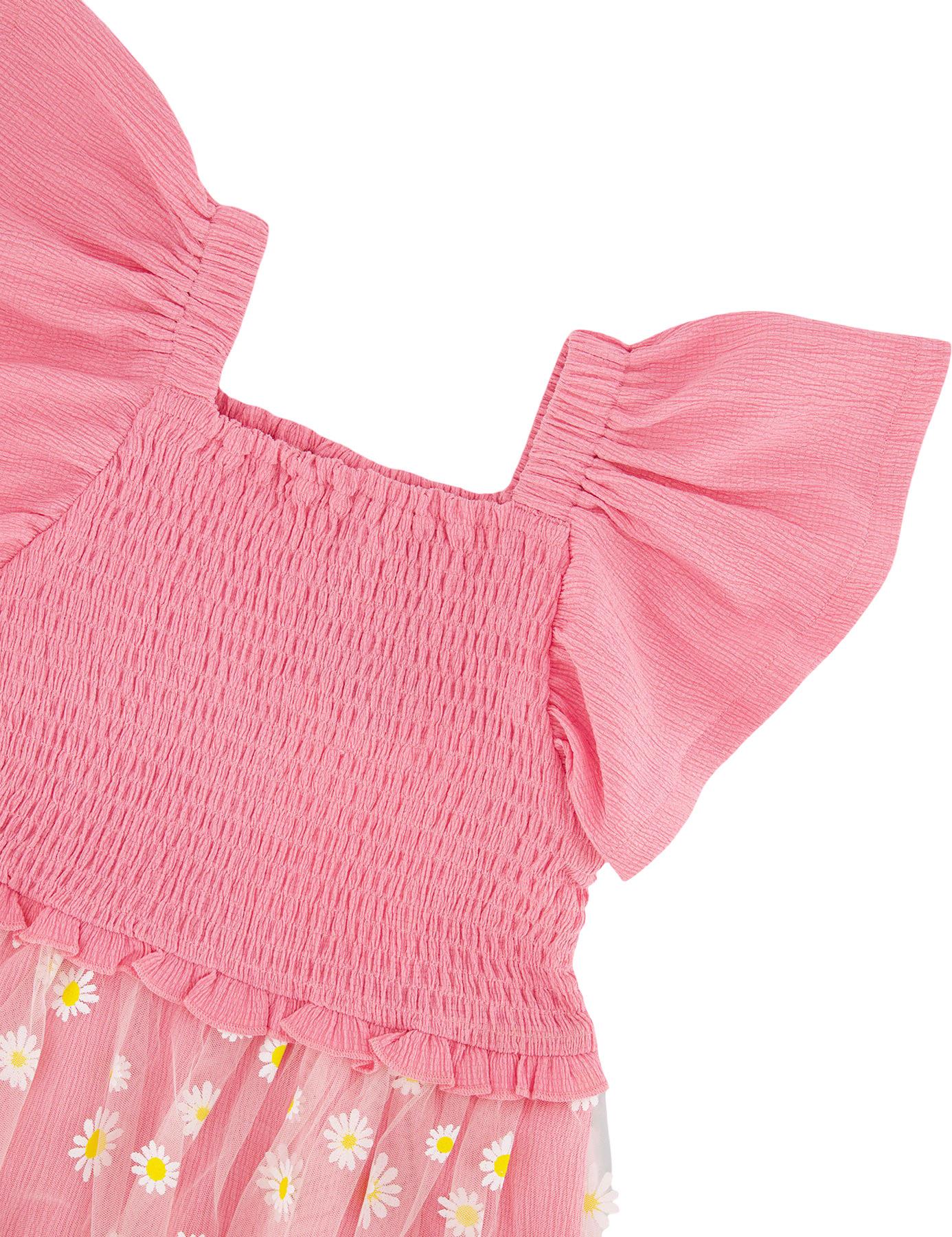 Product gallery image number 3 for product Mesh and Crinkle Jersey Dress with Smocking - Little Girl