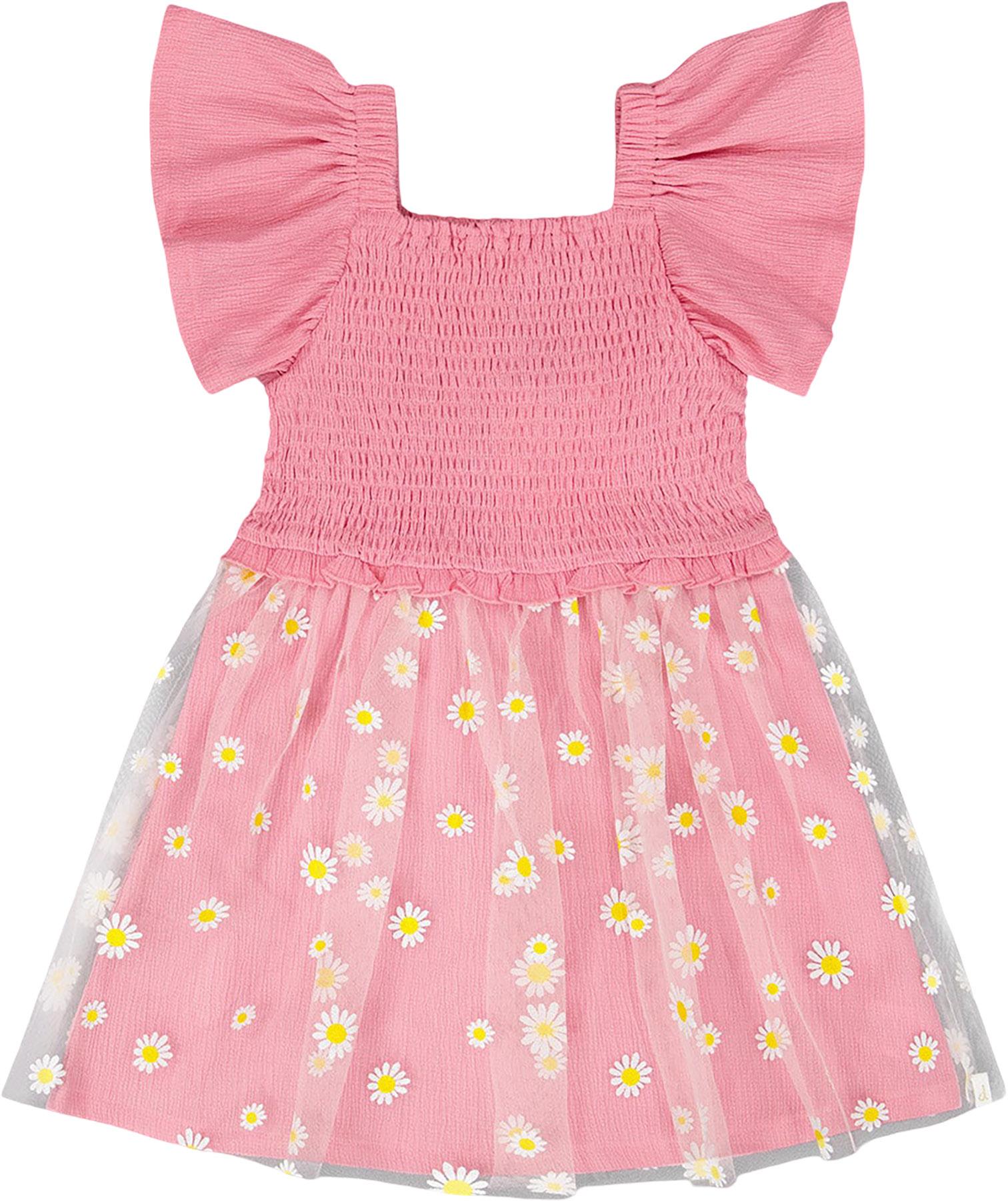 Product image for Mesh and Crinkle Jersey Dress with Smocking - Little Girl