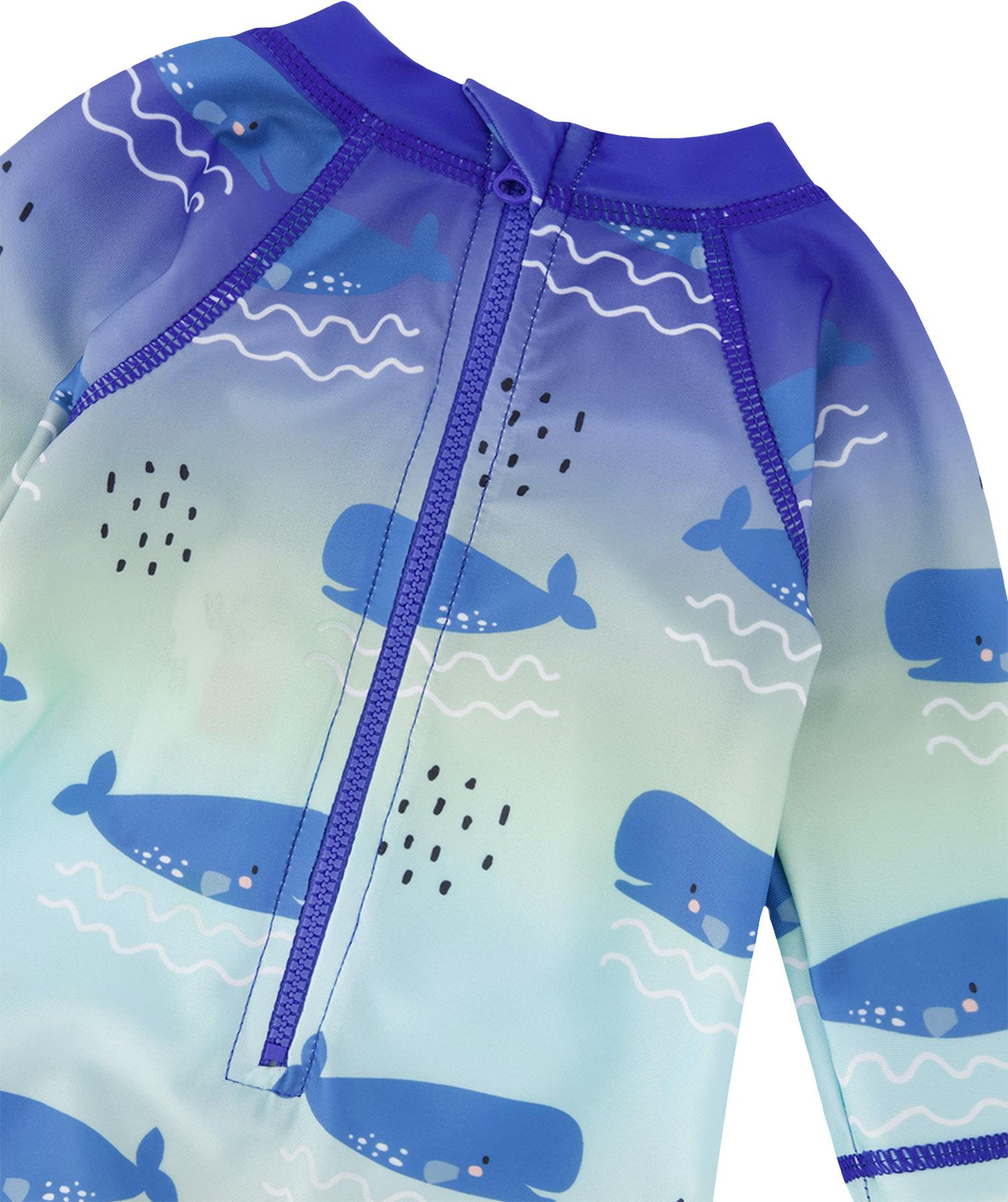 Product gallery image number 3 for product Blue Whale Printed One-Piece Long Sleeve Rashguard - Baby Boy