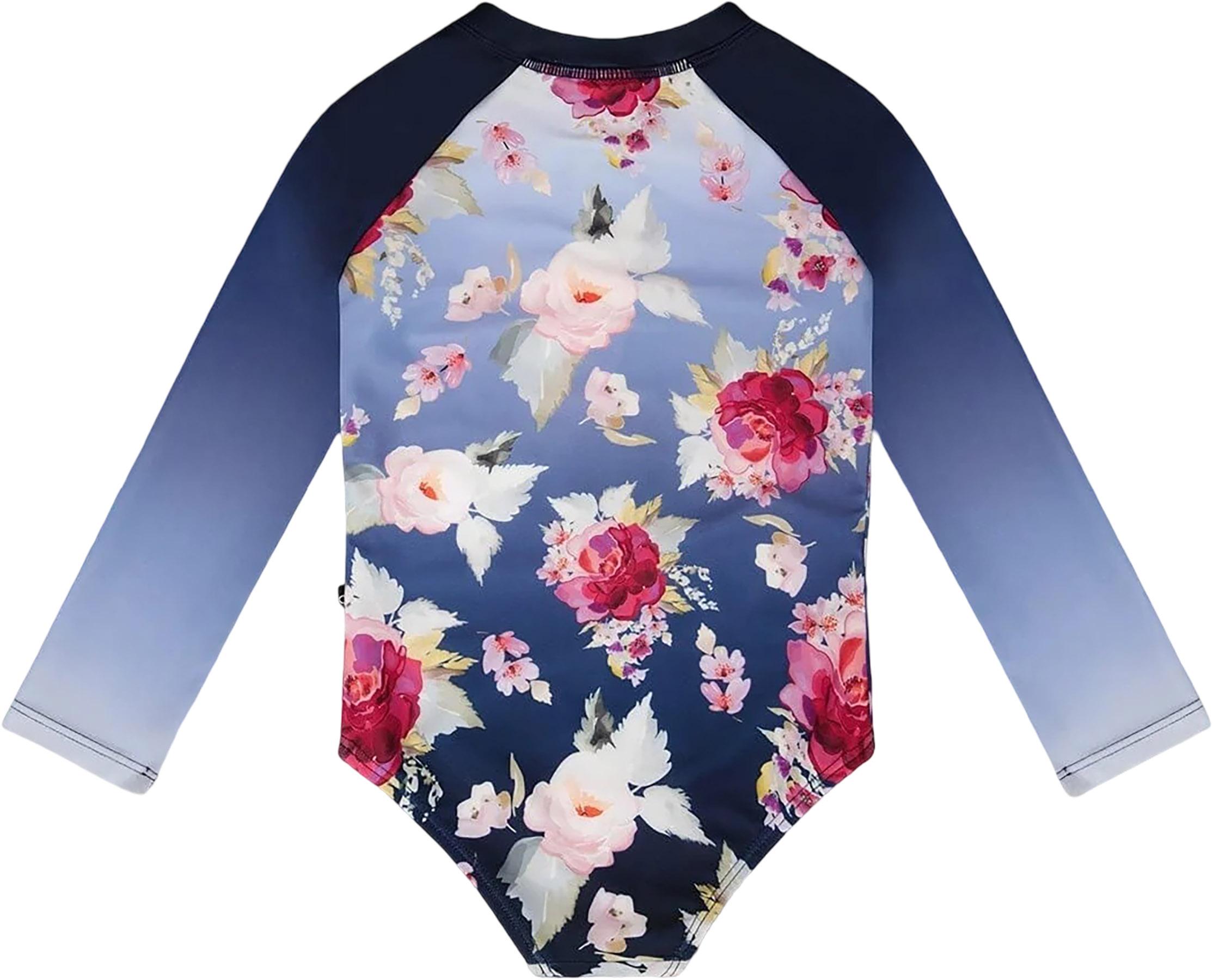 Product gallery image number 2 for product Rose Print One-Piece Long Sleeve Rashguard - Big Girl