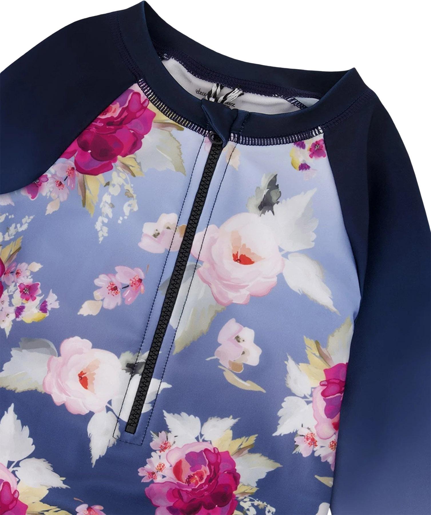 Product gallery image number 4 for product Rose Print One-Piece Long Sleeve Rashguard - Big Girl