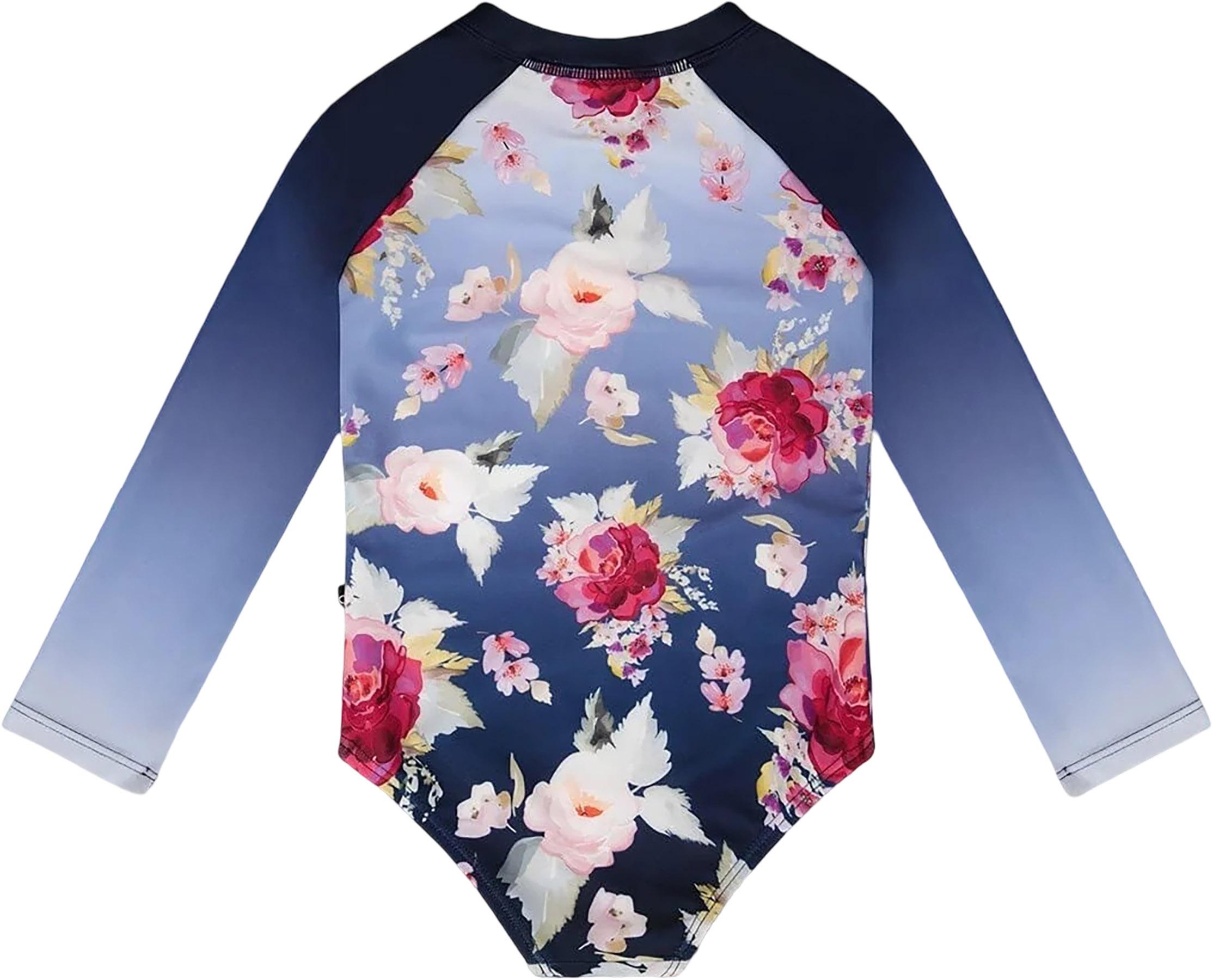 Product gallery image number 2 for product Rose Print One-Piece Long Sleeve Rashguard - Little Girl