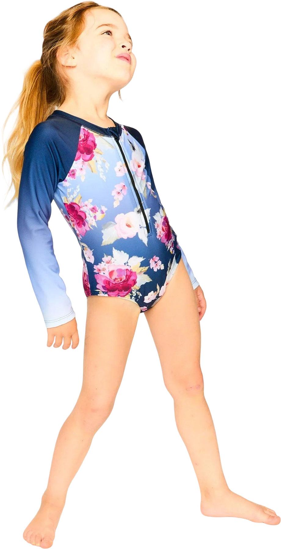 Product gallery image number 4 for product Rose Print One-Piece Long Sleeve Rashguard - Little Girl