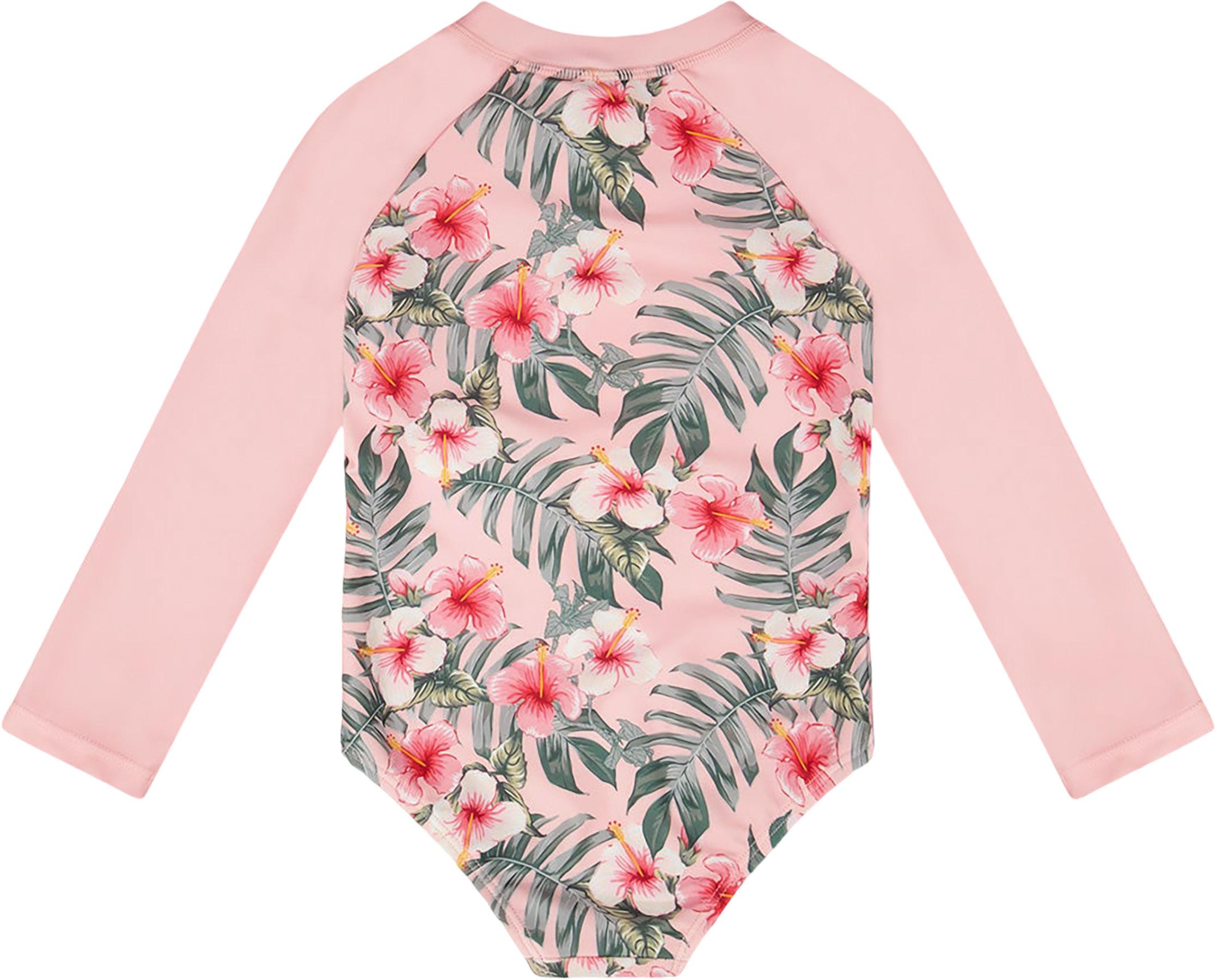 Product gallery image number 4 for product Hibiscus Print One-Piece Long Sleeve Rashguard - Big Girl