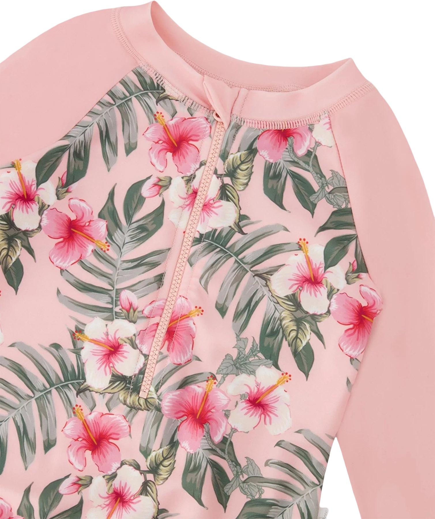 Product gallery image number 2 for product Hibiscus Print One-Piece Long Sleeve Rashguard - Big Girl