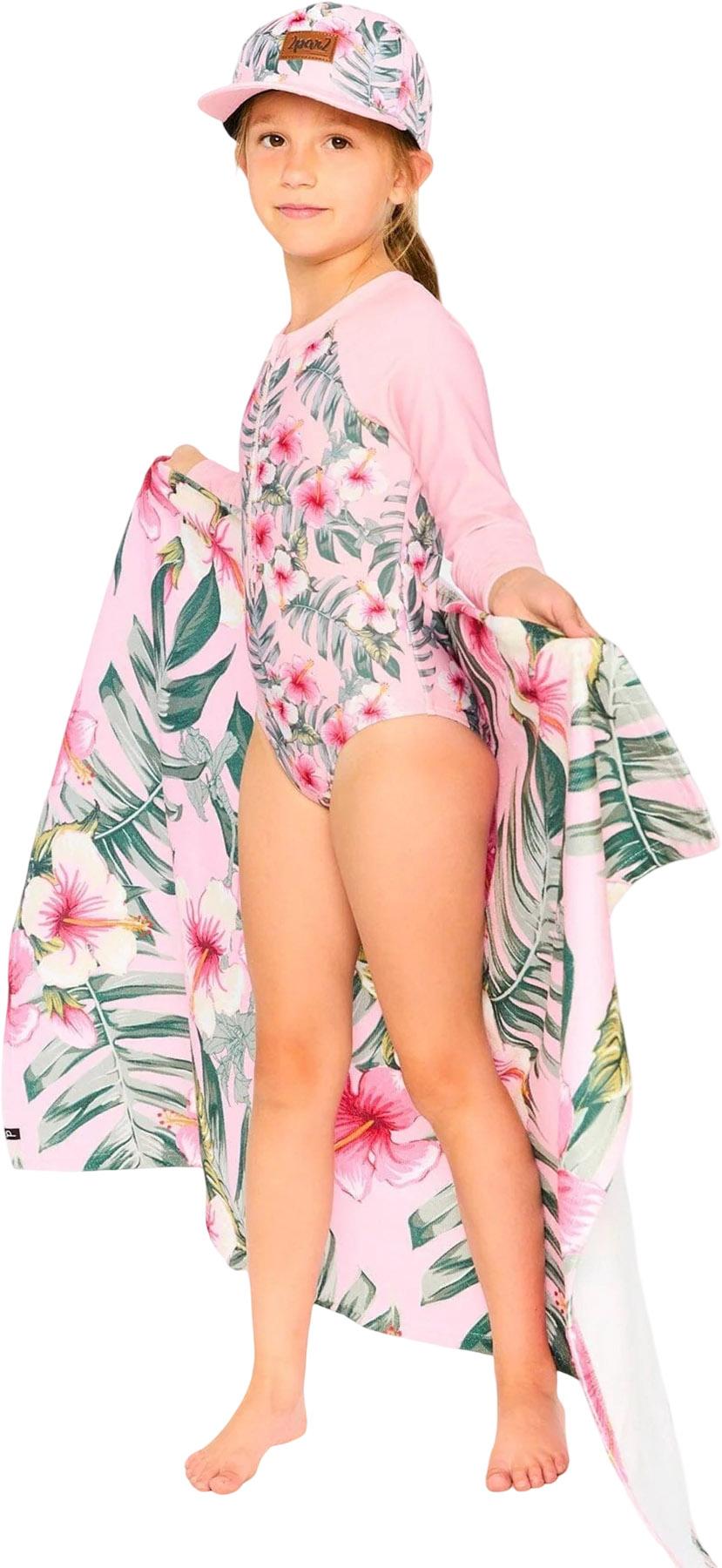 Product gallery image number 3 for product Hibiscus Print One-Piece Long Sleeve Rashguard - Big Girl