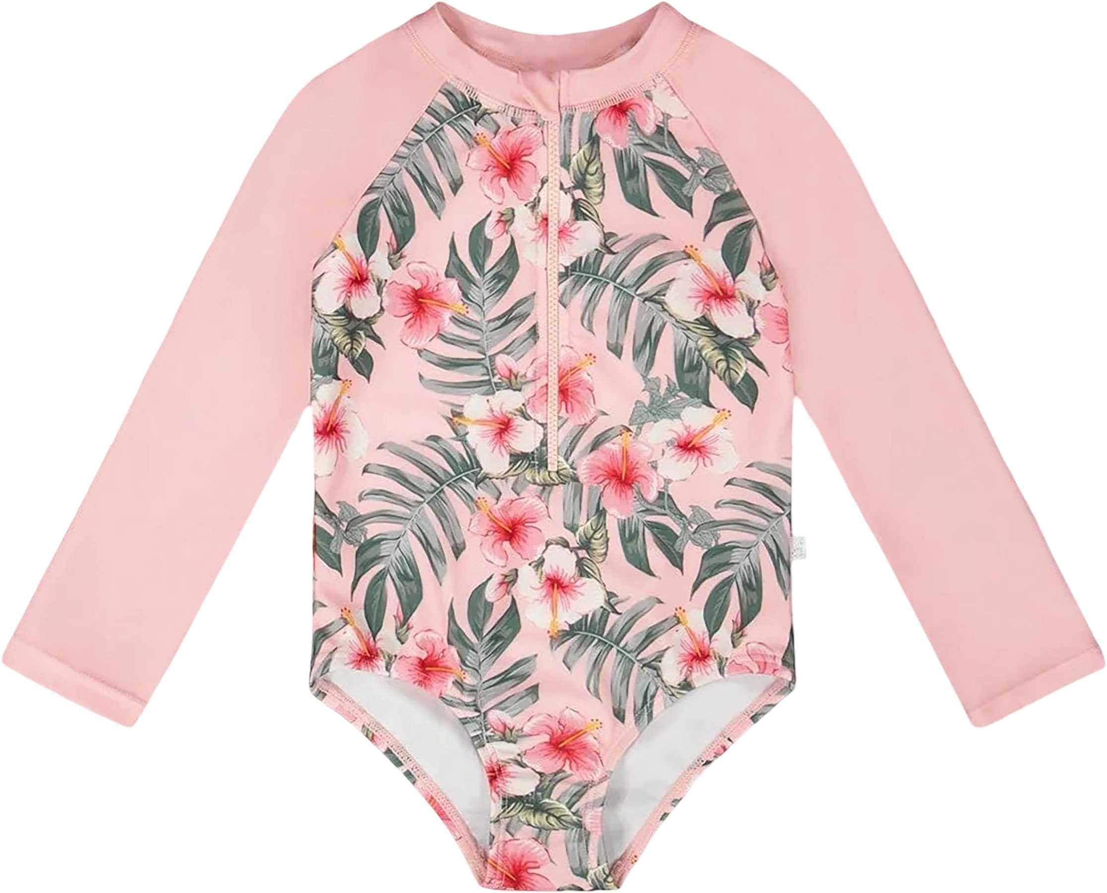 Product image for Hibiscus Print One-Piece Long Sleeve Rashguard - Big Girl