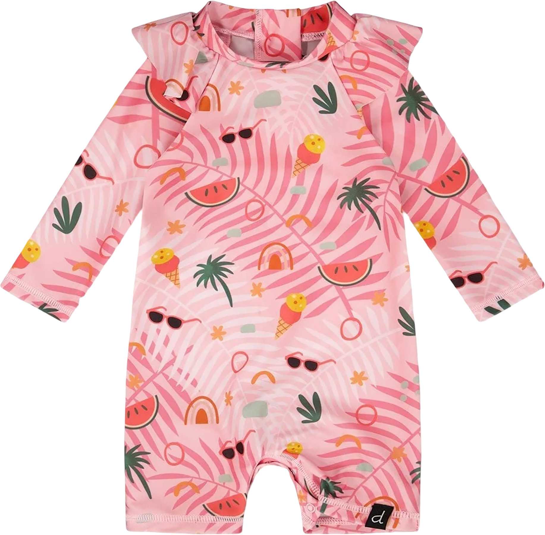 Product image for Beach Print One-Piece Long Sleeve Rashguard - Baby Girl
