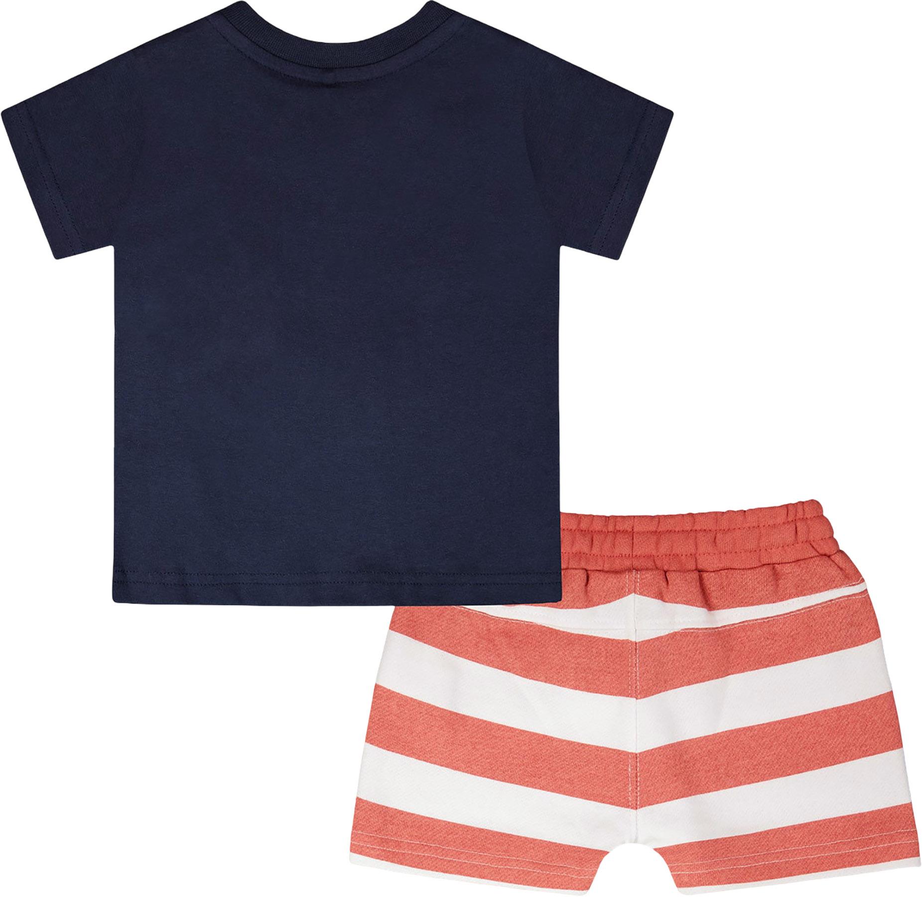 Product gallery image number 3 for product Striped Organic Cotton Short Sleeve T-Shirt and Shorts Set - Baby Boy