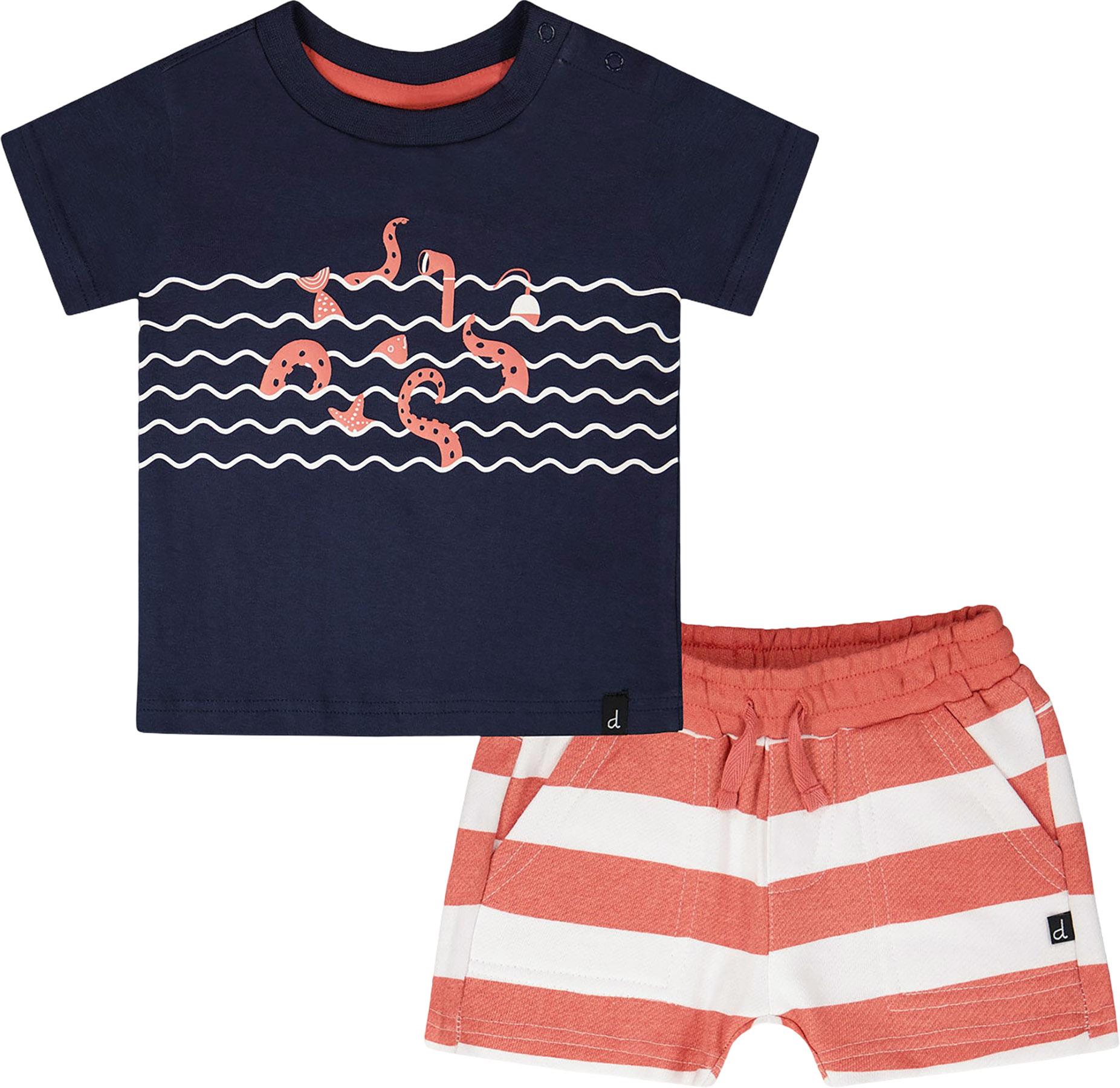 Product image for Striped Organic Cotton Short Sleeve T-Shirt and Shorts Set - Baby Boy