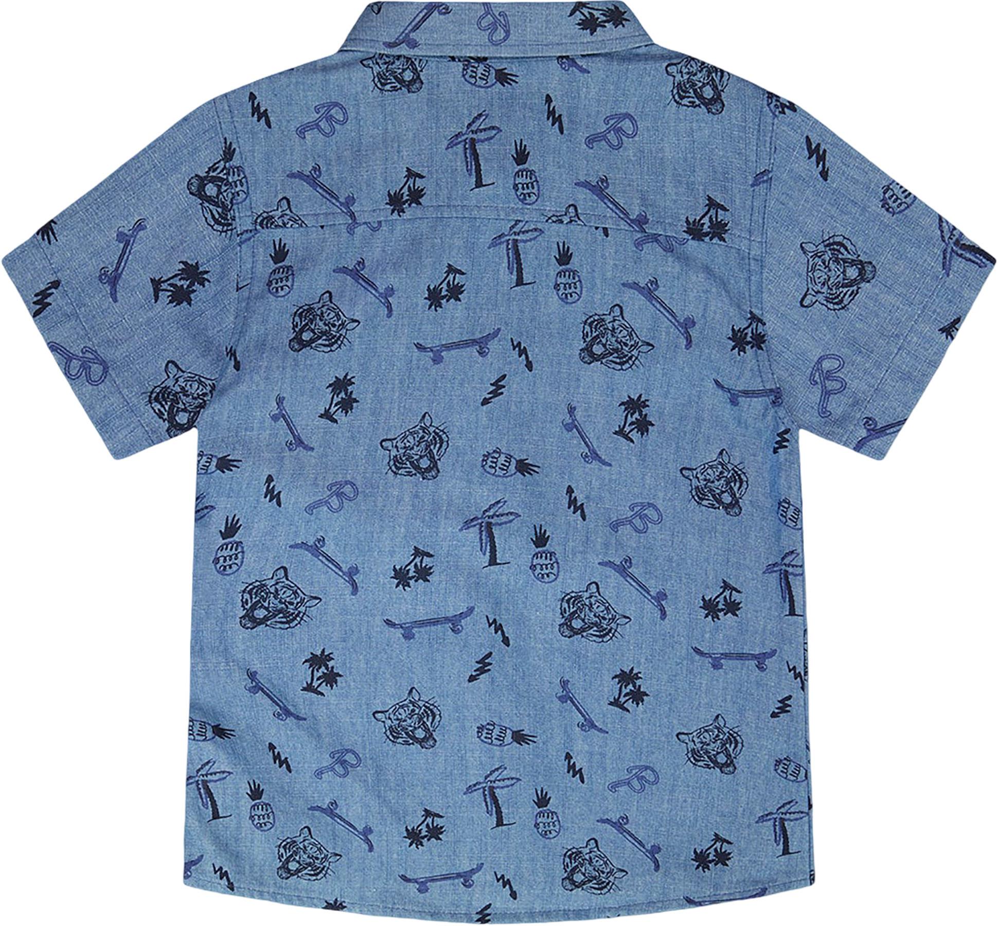 Product gallery image number 2 for product Printed Chambray Short-Sleeve Shirt with Stripes - Little Boy