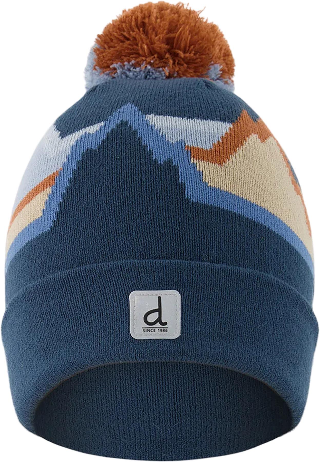 Numéro de l'image de la galerie de produits 2 pour le produit Bonnet d'hiver en tricot avec pompom bleu jacquard de montagnes