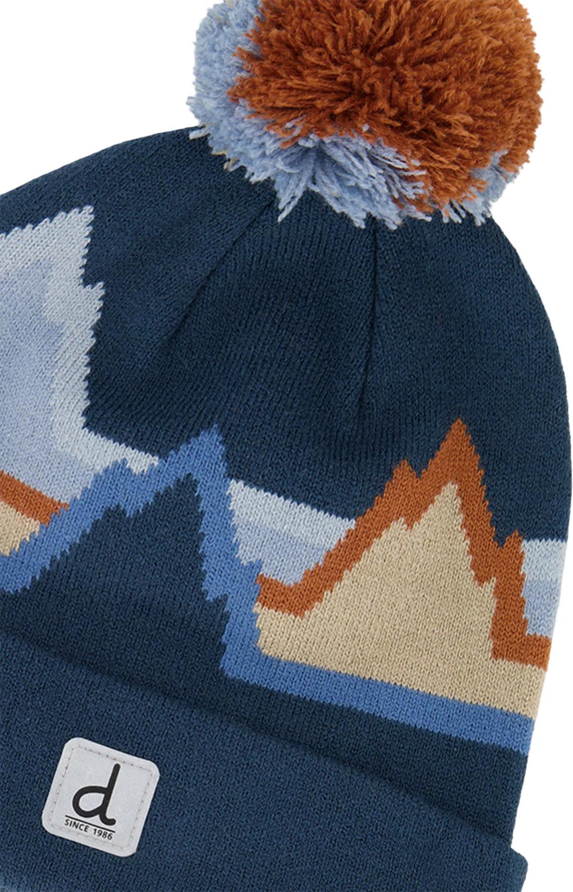 Numéro de l'image de la galerie de produits 3 pour le produit Bonnet d'hiver en tricot avec pompom bleu jacquard de montagnes
