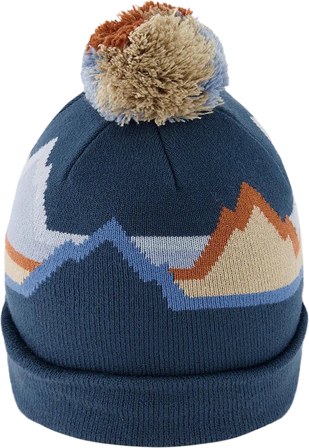 Image de produit pour Bonnet d'hiver en tricot avec pompom bleu jacquard de montagnes
