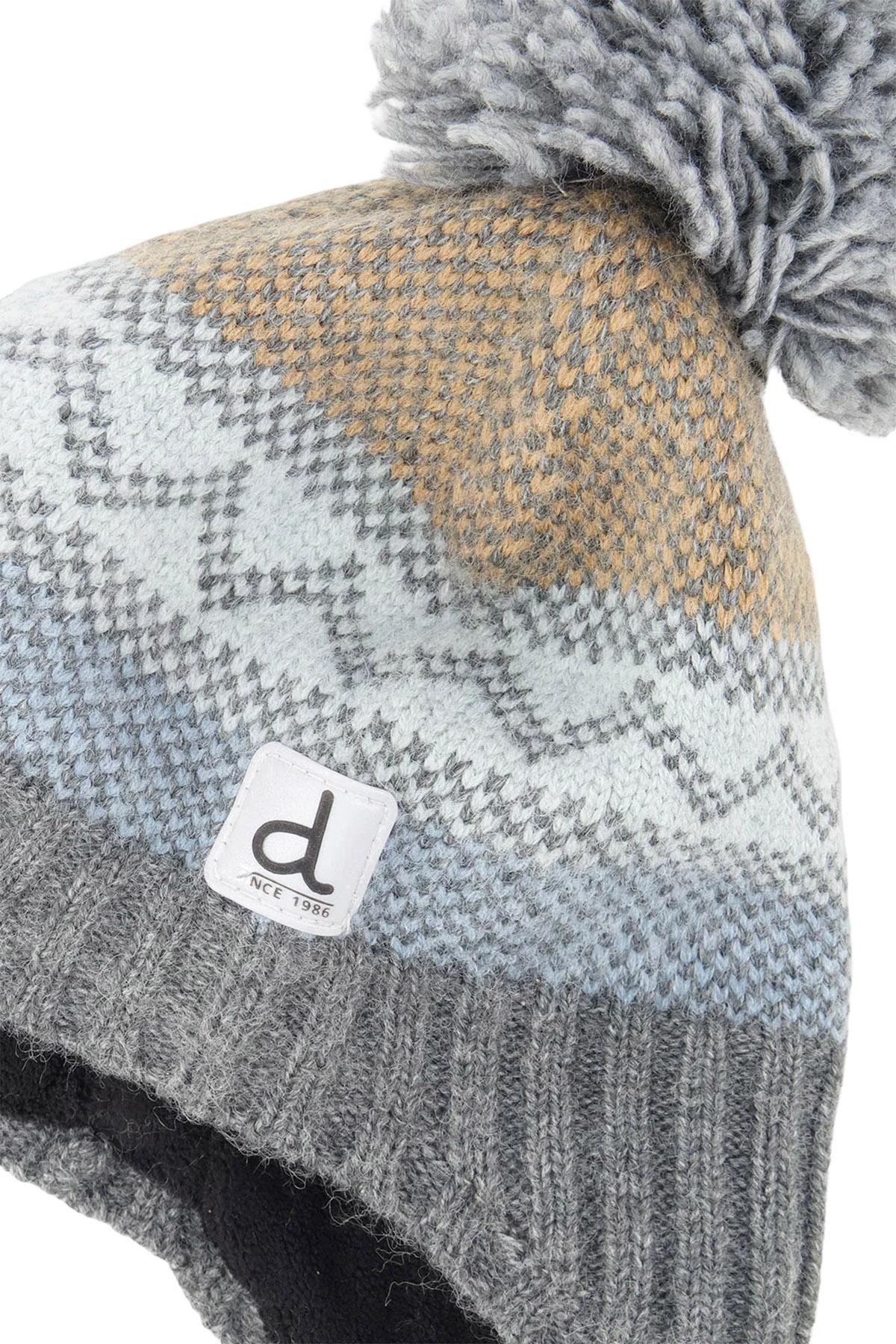 Numéro de l'image de la galerie de produits 3 pour le produit Bonnet d'hiver péruvien en tricot avec pompom gris et bleu Fair Isle
