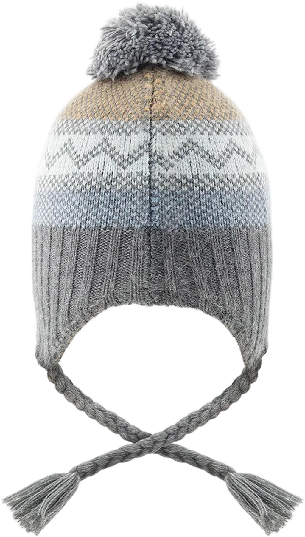 Image de produit pour Bonnet d'hiver péruvien en tricot avec pompom gris et bleu Fair Isle