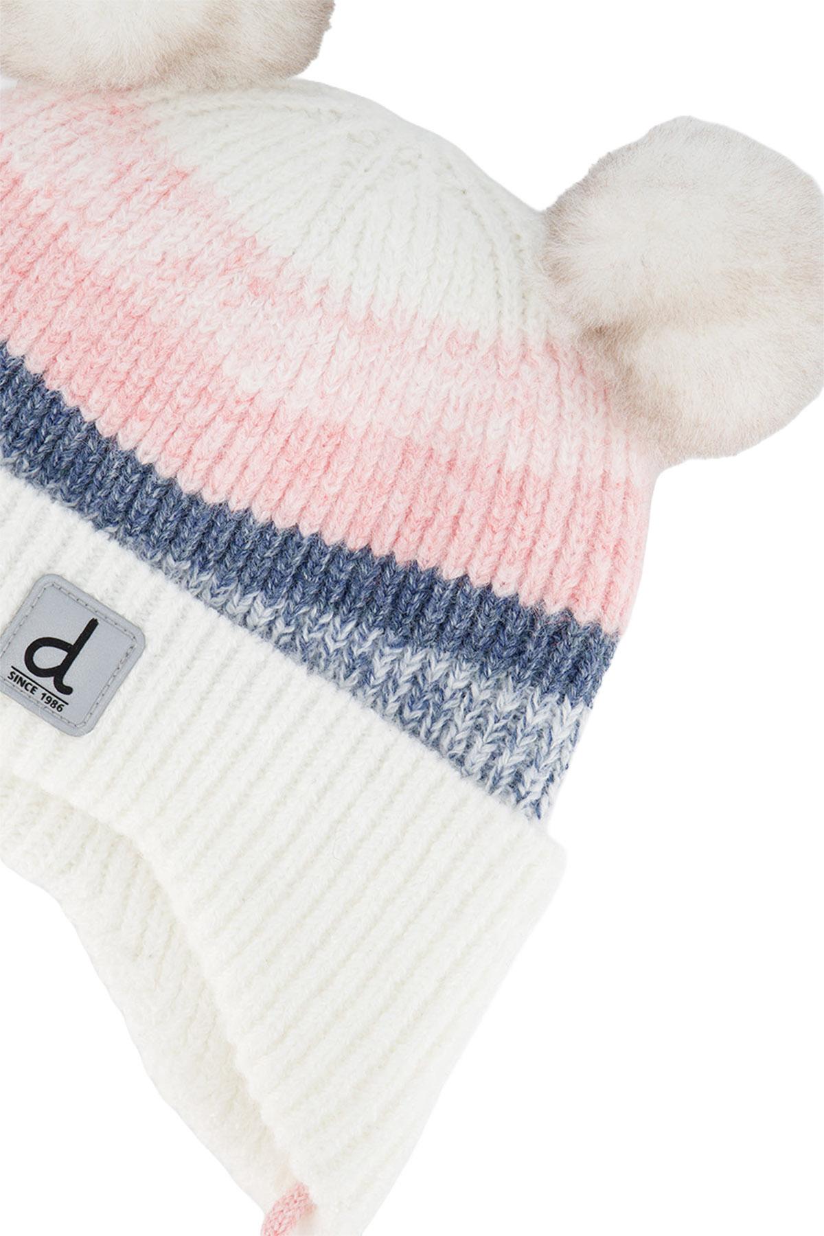 Product gallery image number 3 for product Winter Knit Hat With Ear Flaps And Pompoms - Baby Girls