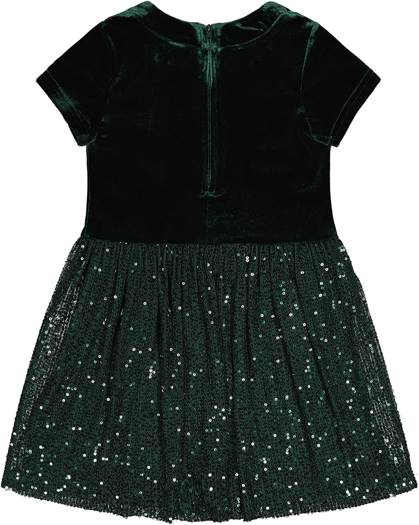 Product gallery image number 2 for product Bi-Material Short Sleeve Dress With Glittering Skirt - Little Girls