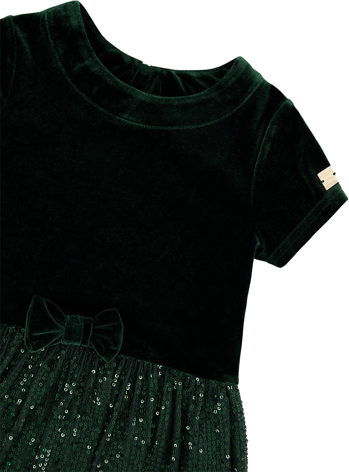 Product gallery image number 3 for product Bi-Material Short Sleeve Dress With Glittering Skirt - Little Girls