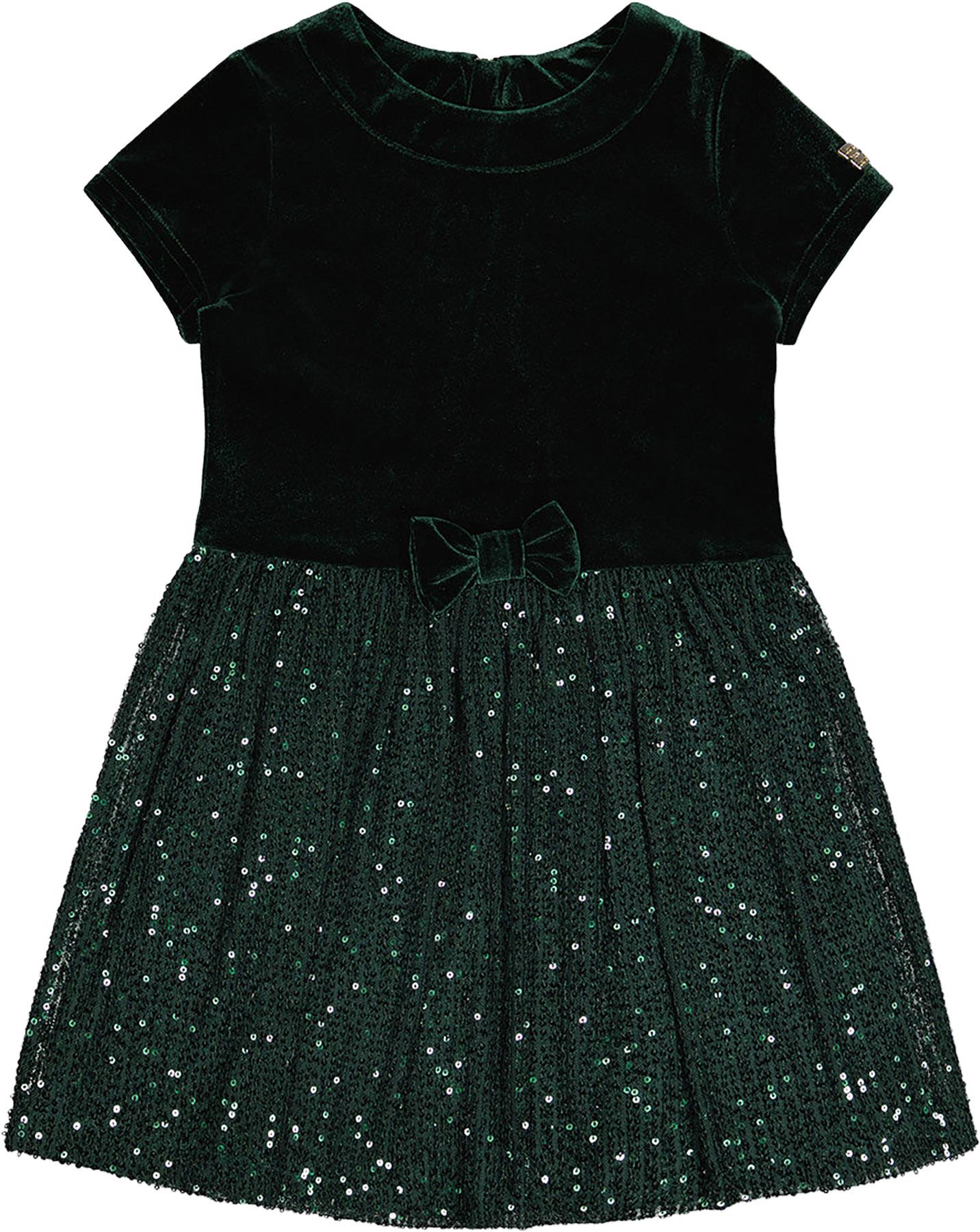 Product image for Bi-Material Short Sleeve Dress With Glittering Skirt - Little Girls