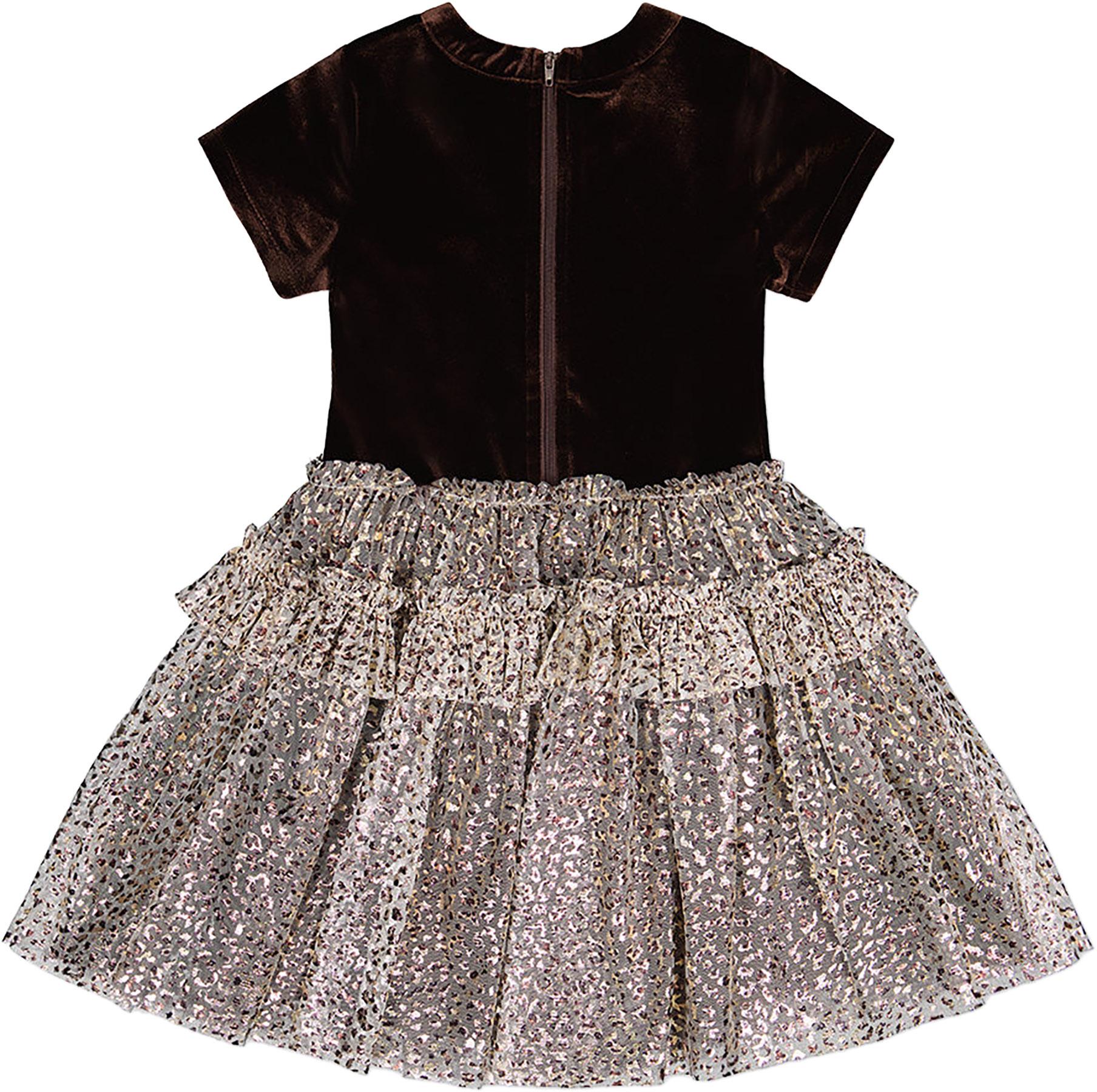 Product gallery image number 2 for product Bi-Material Short Sleeve Dress With Printed Mesh Skirt - Little Girls